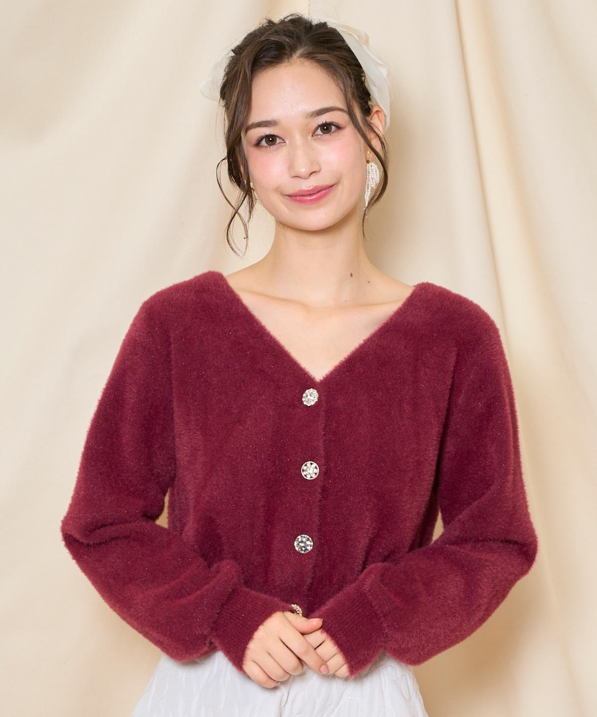 【再入荷予約受付中】アソートボタンラメフェザーカーディガン