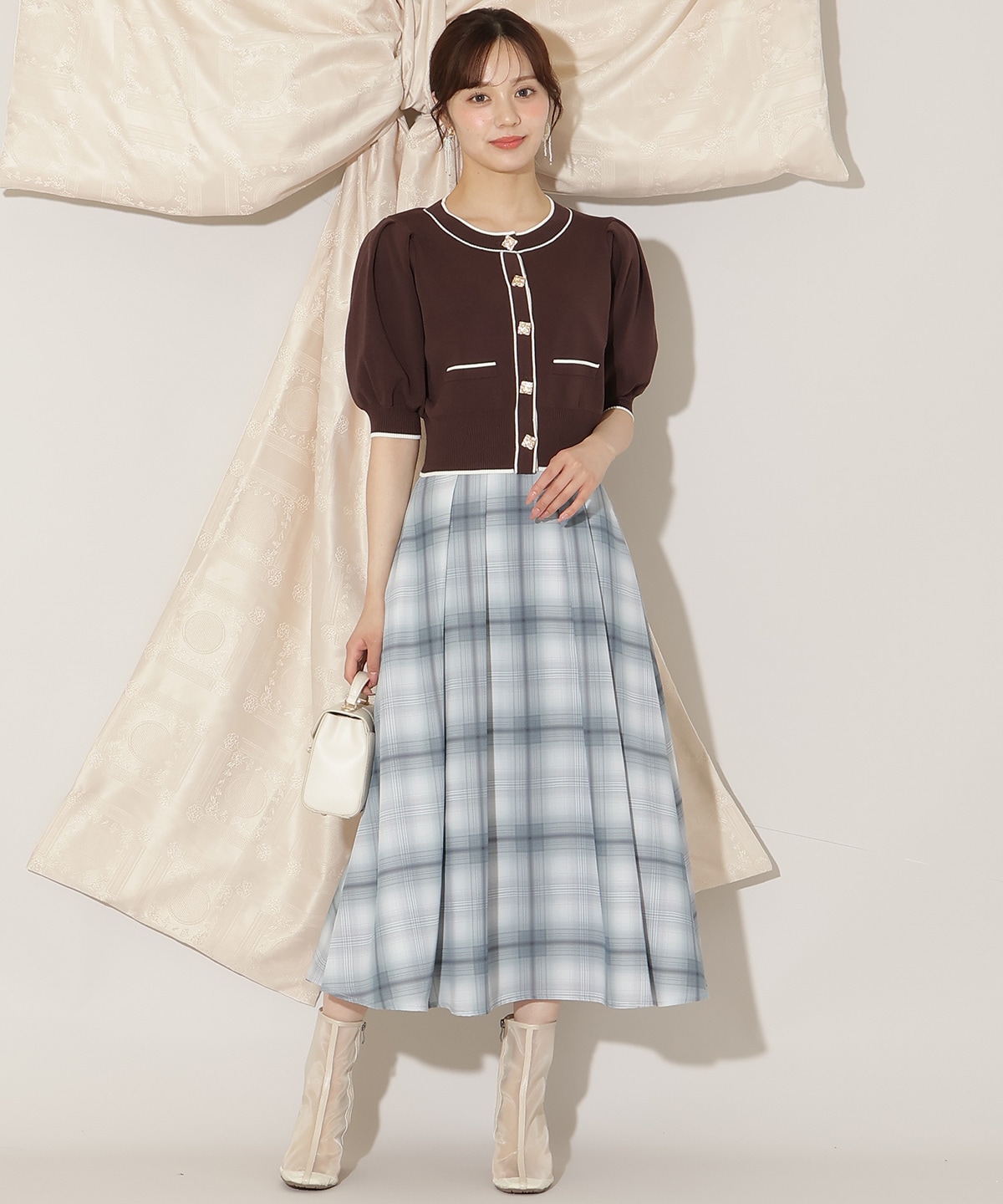 配色ラインタックスリーブカーディガン