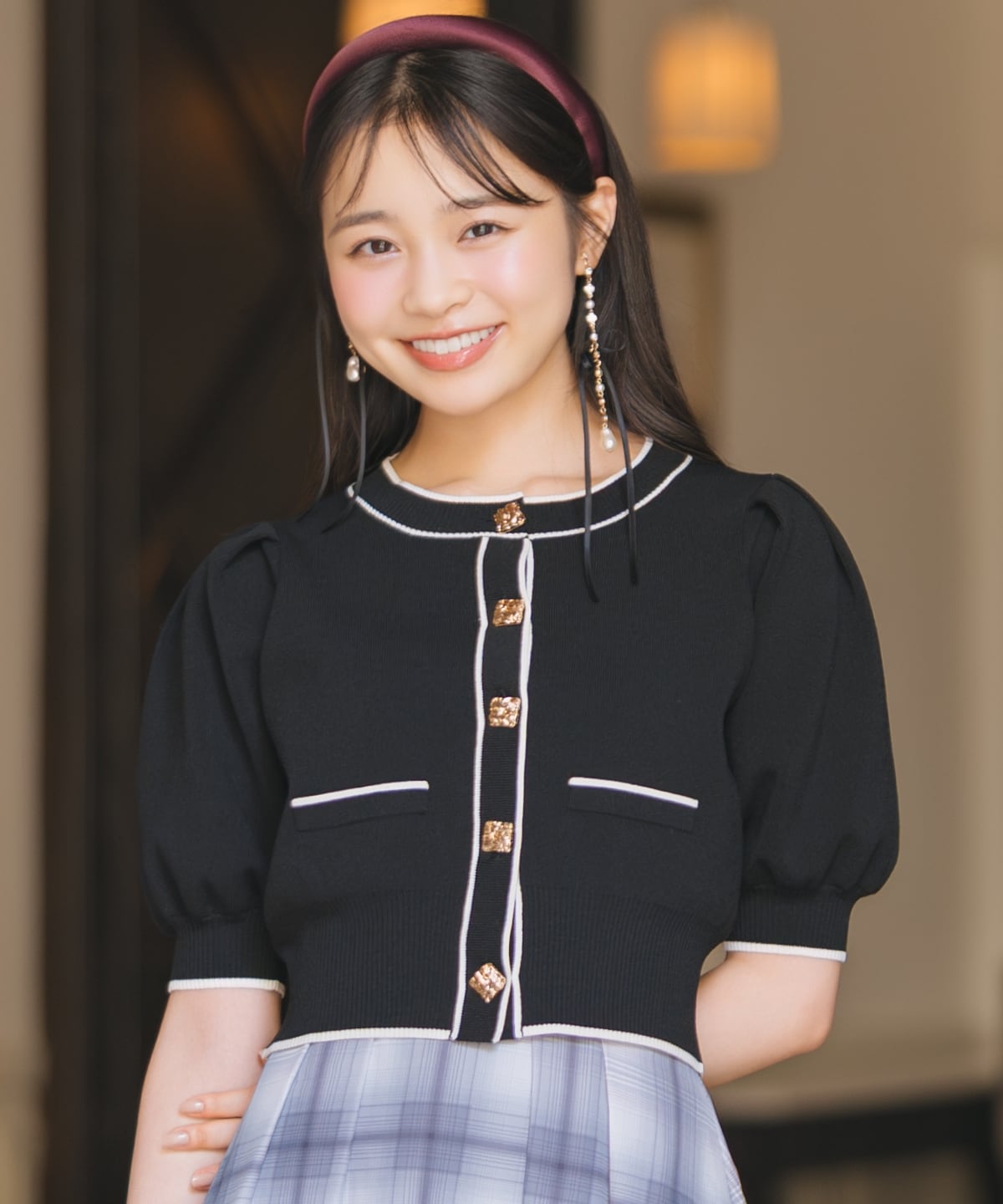 配色ラインタックスリーブカーディガン