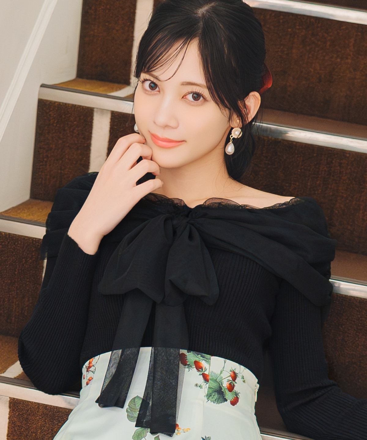 【12/5(fri)10時発売】リボンチュールレイヤードリブニット