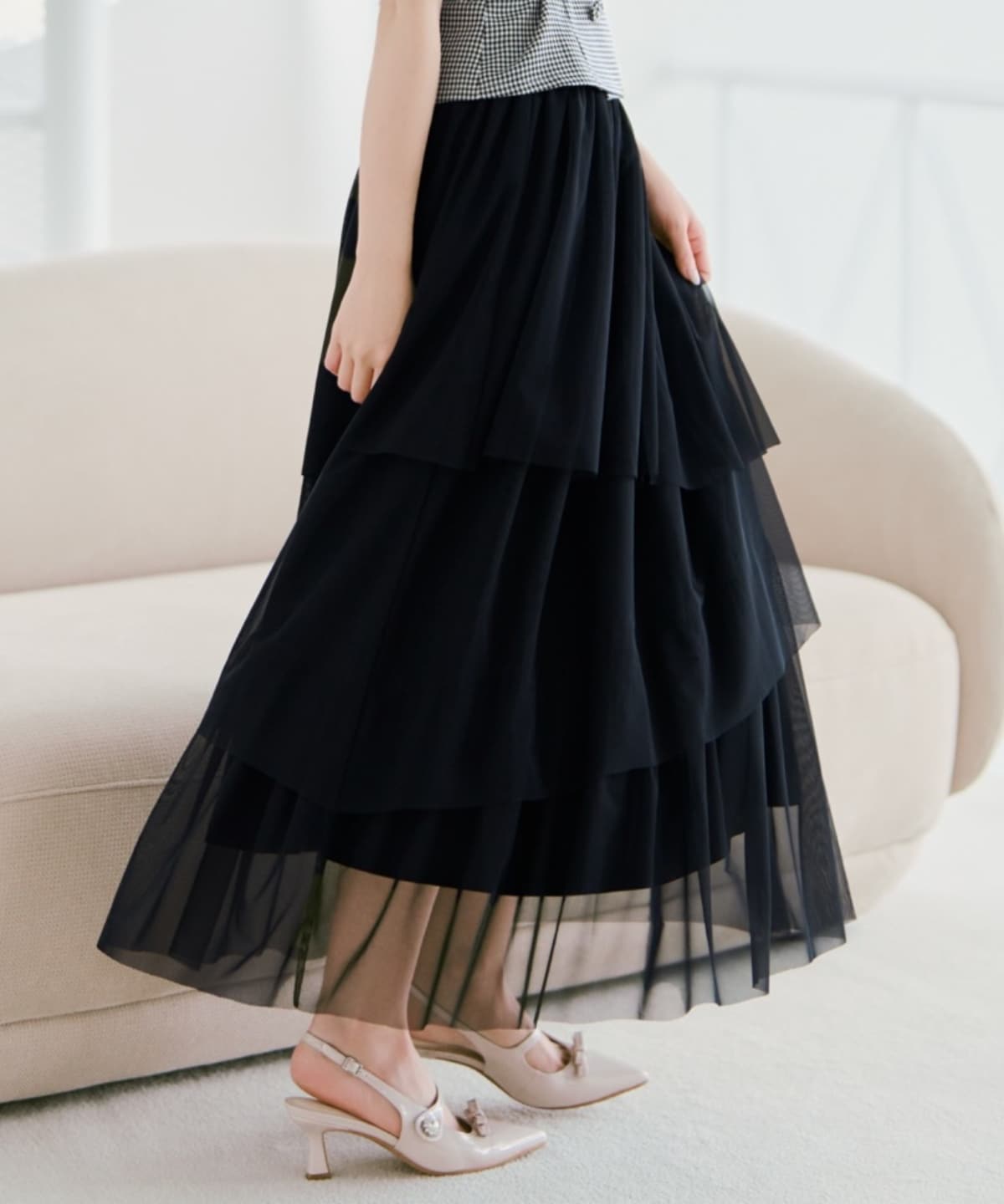 アシメティアードチュールスカート