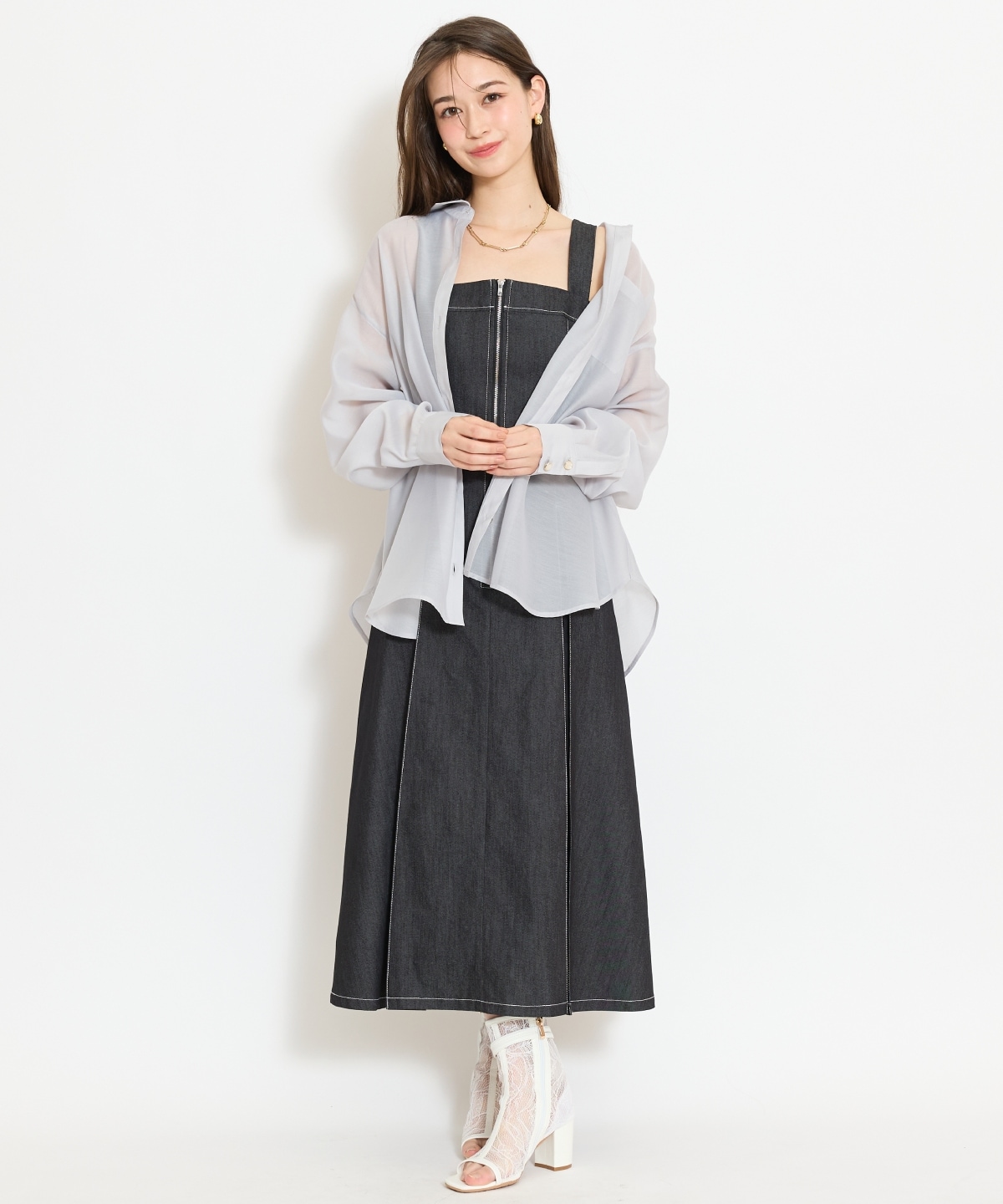 ステッチデザインフロントZIPワンピース