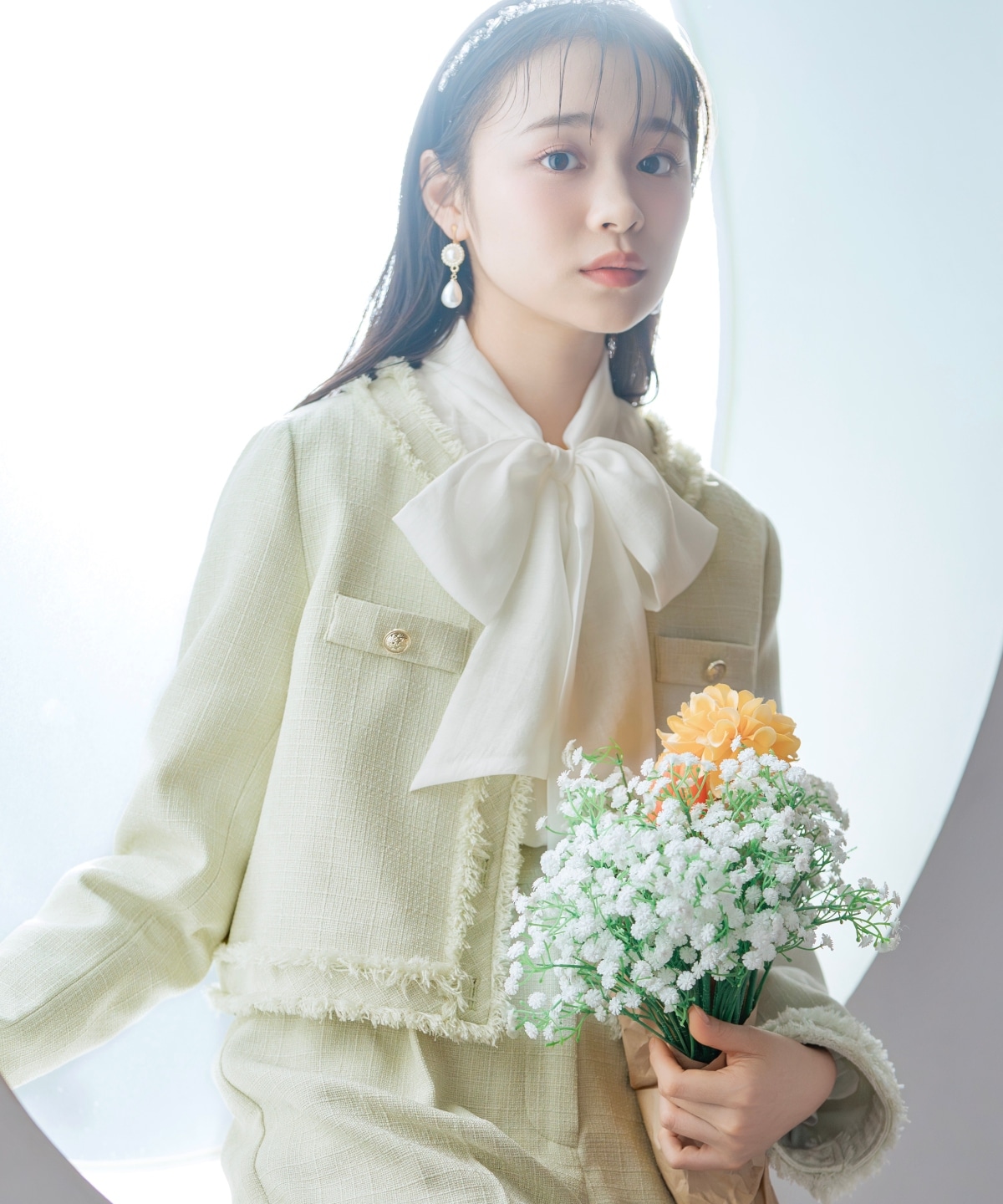 ノーカラーフリンジツイードジャケット