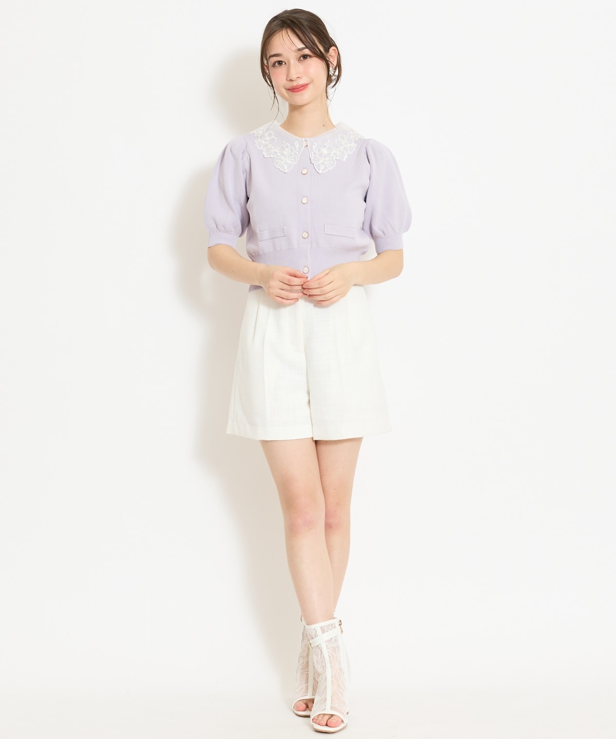 シアーレースカラーカーディガン