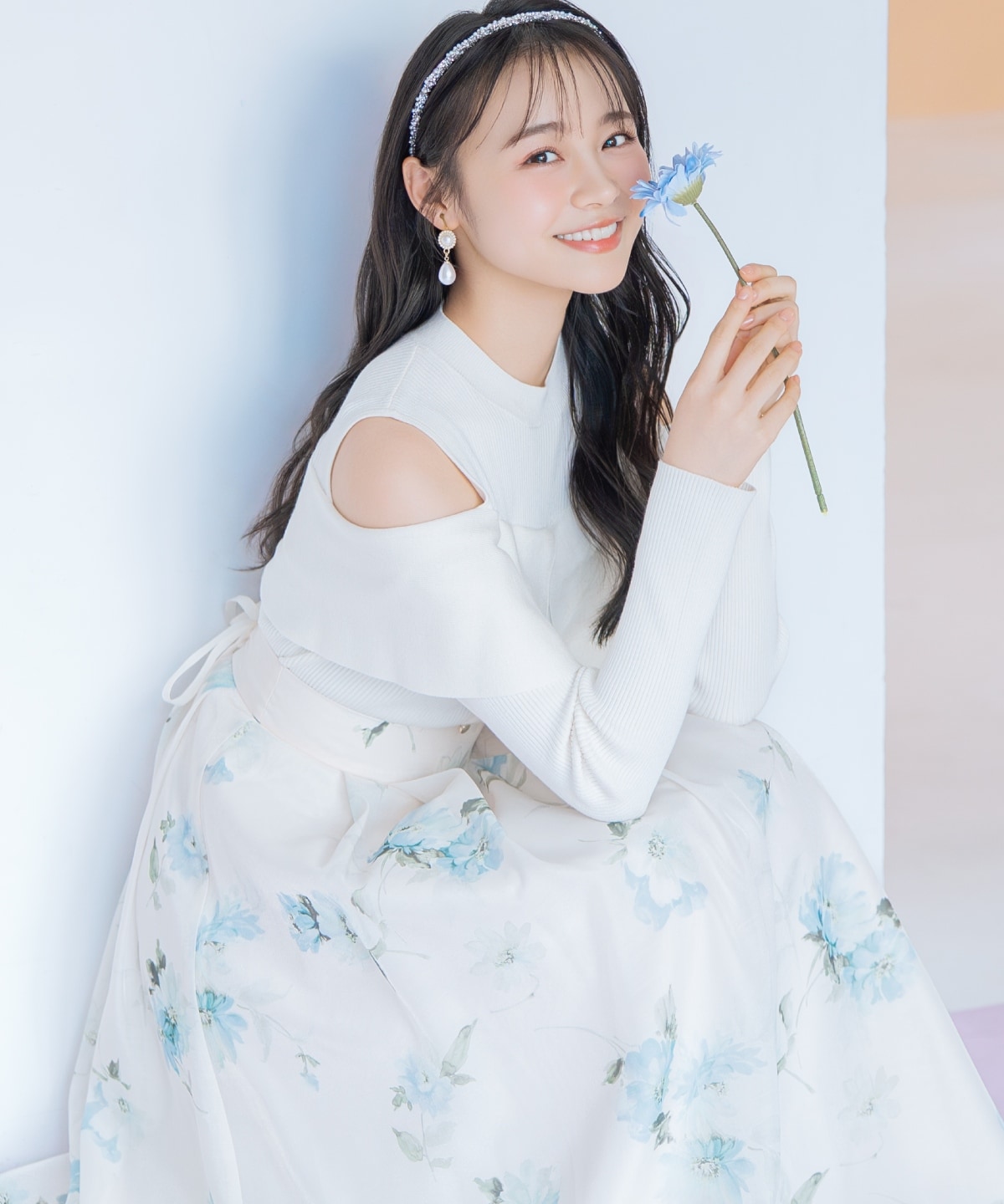 オープンショルダーレイヤードニット