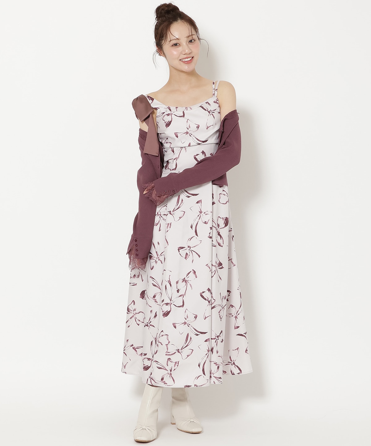 【8/7(fri)20時発売】リボンプリントアシメショルダーキャミワンピース