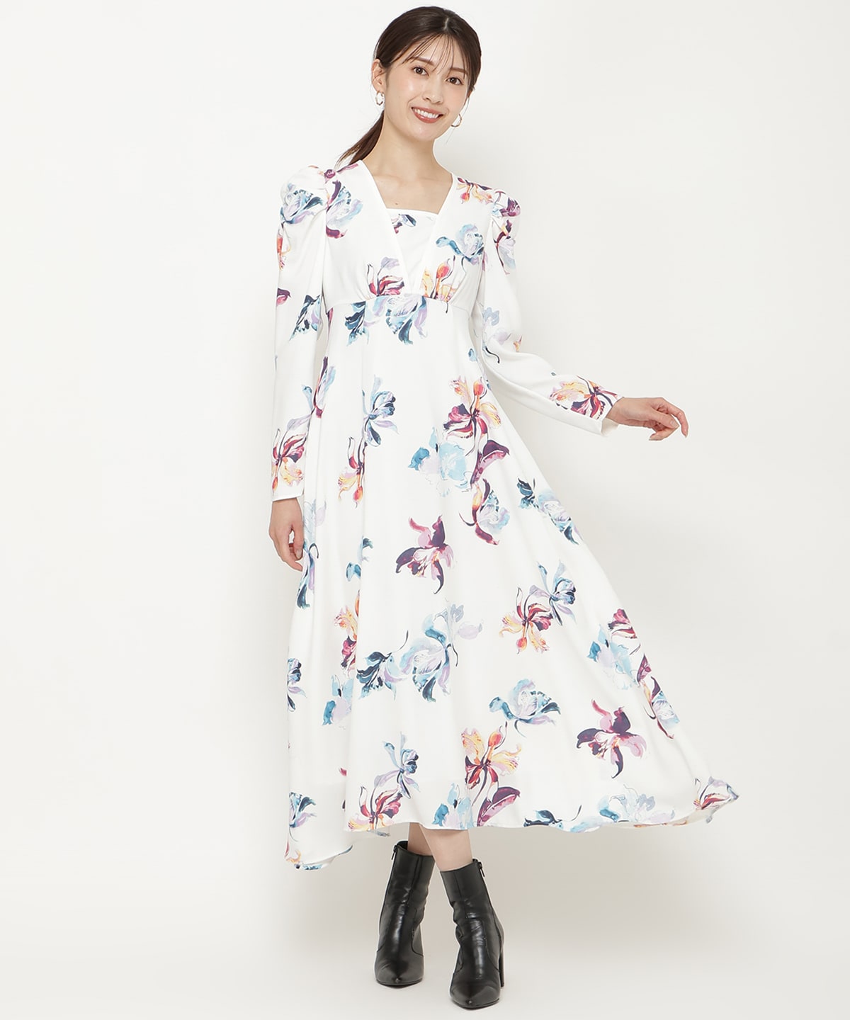 ウォーターフラワープリントワンピース