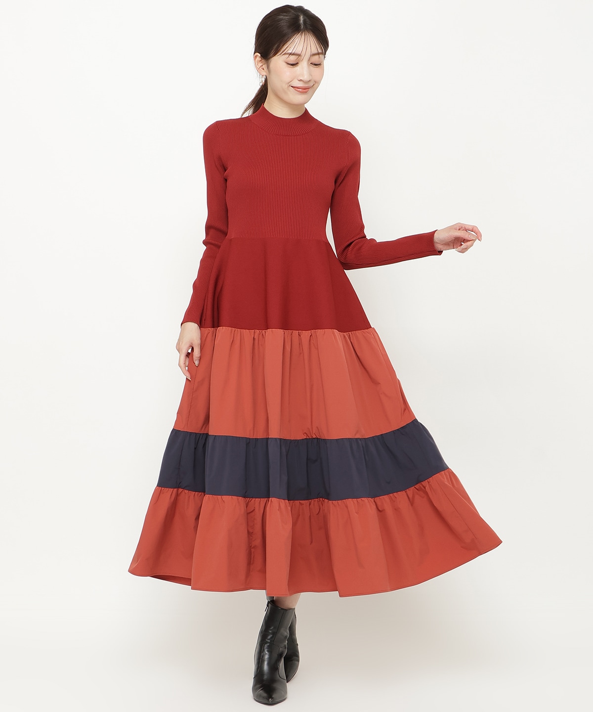 布帛ティアードドッキングワンピース