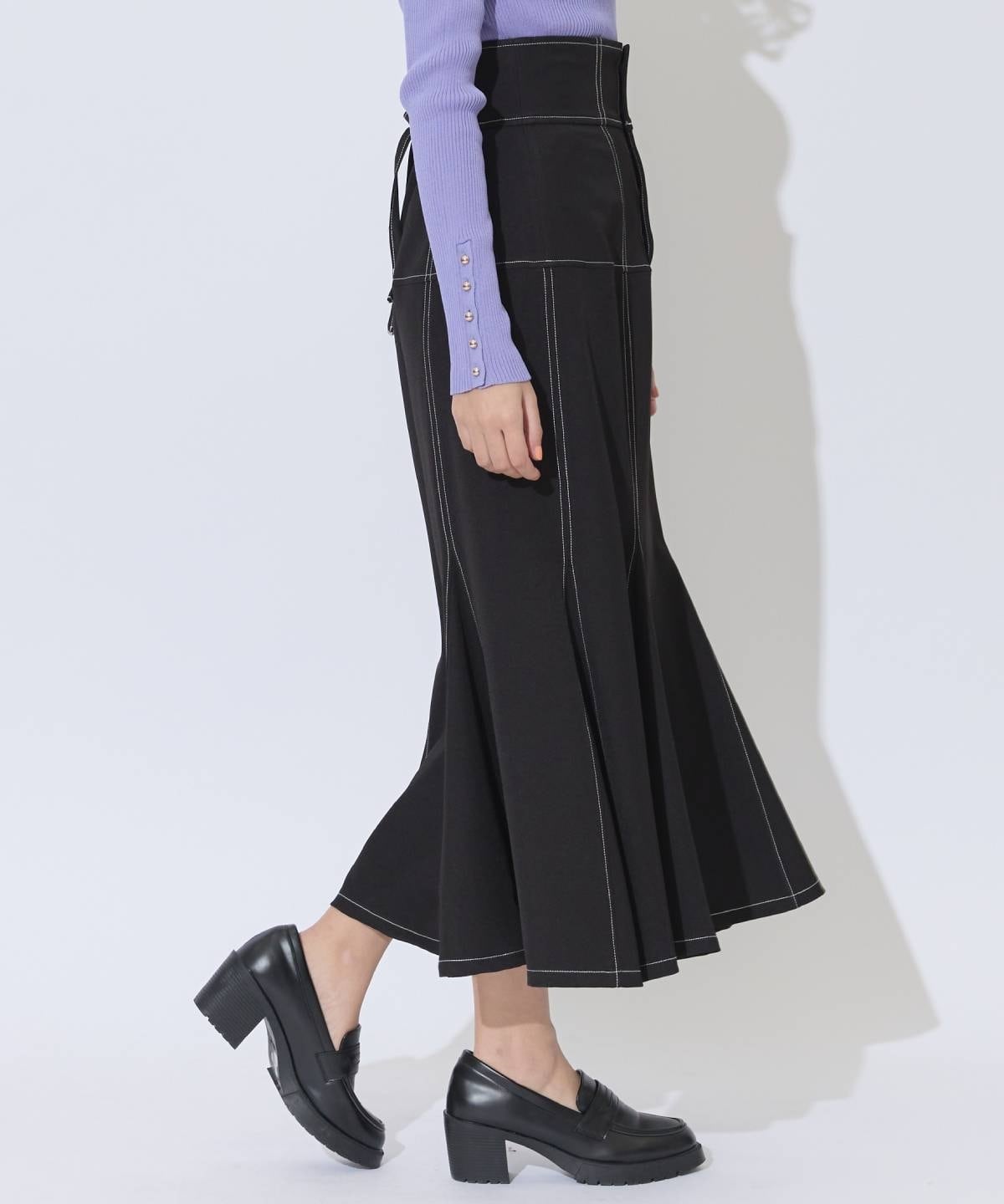 ハイウエストコルセットステッチスカート