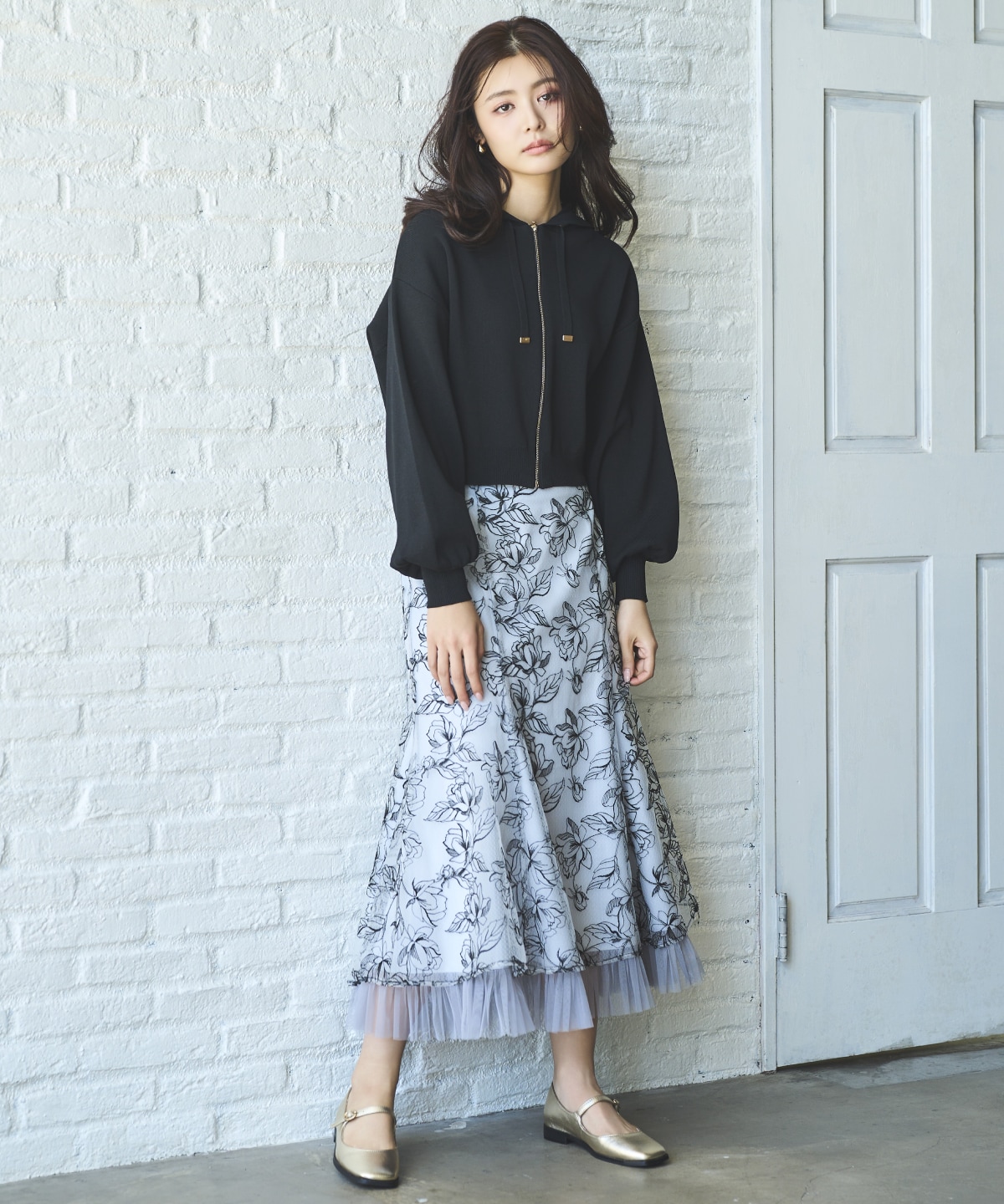 チュールヘムフローラルスカート