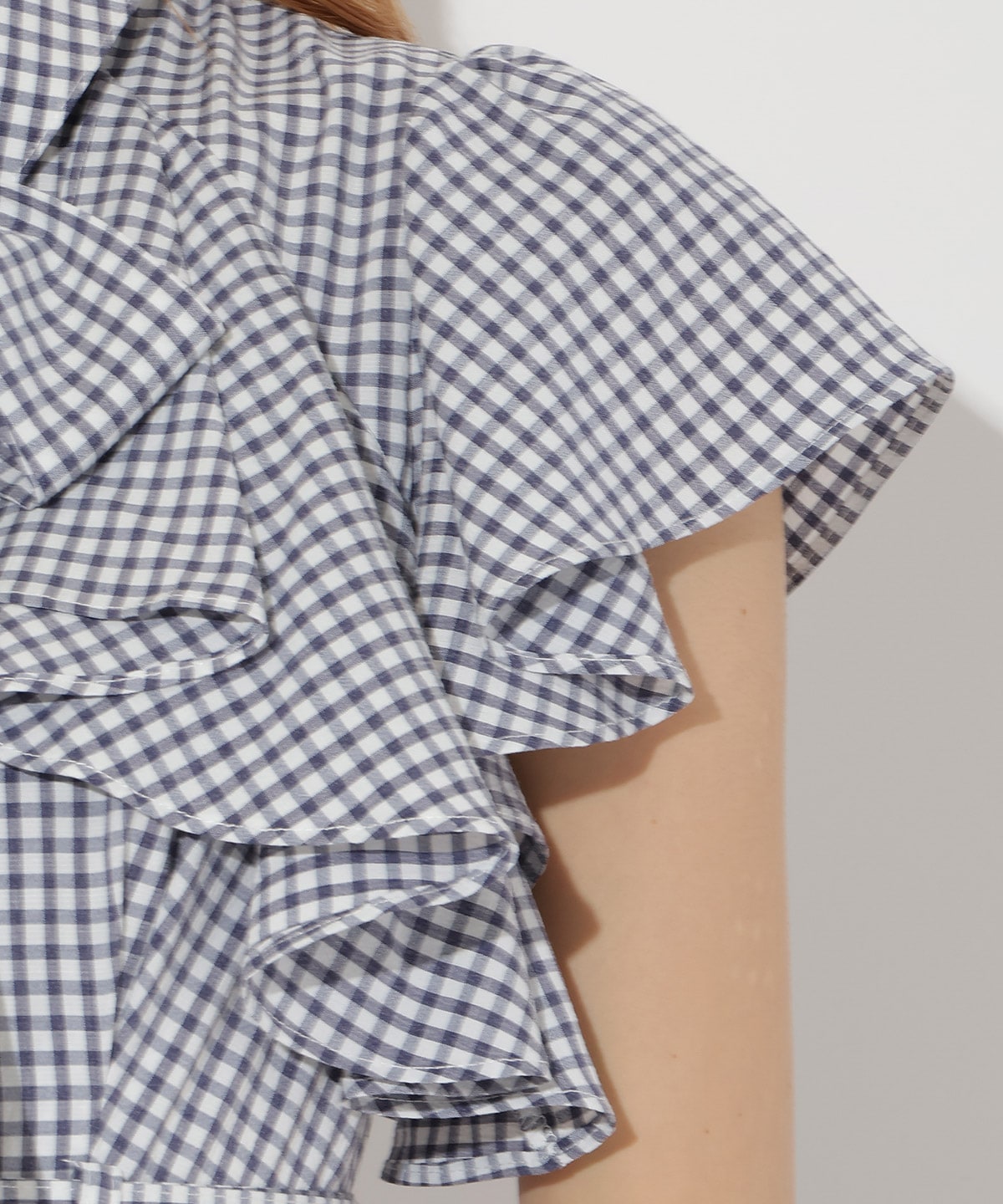 袖フリルチェックシャツワンピース