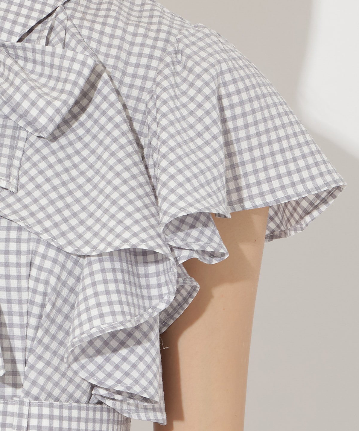 袖フリルチェックシャツワンピース