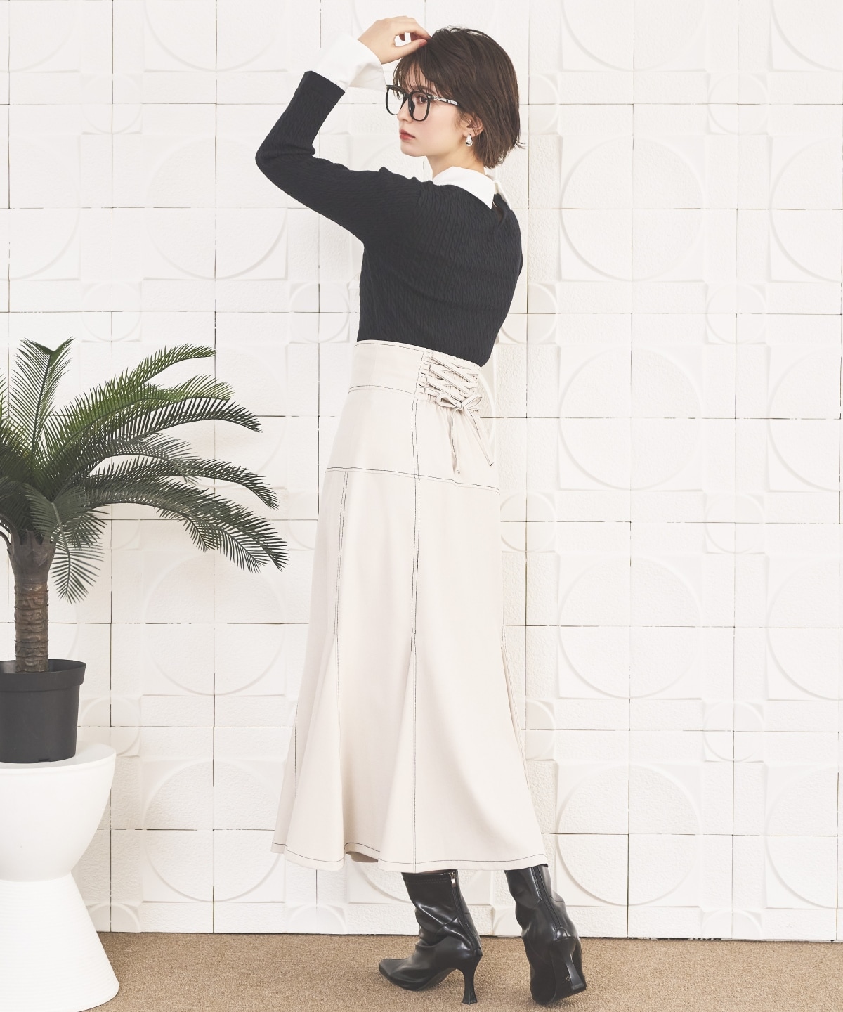 シャツレイヤード風ケーブル編みプルオーバー