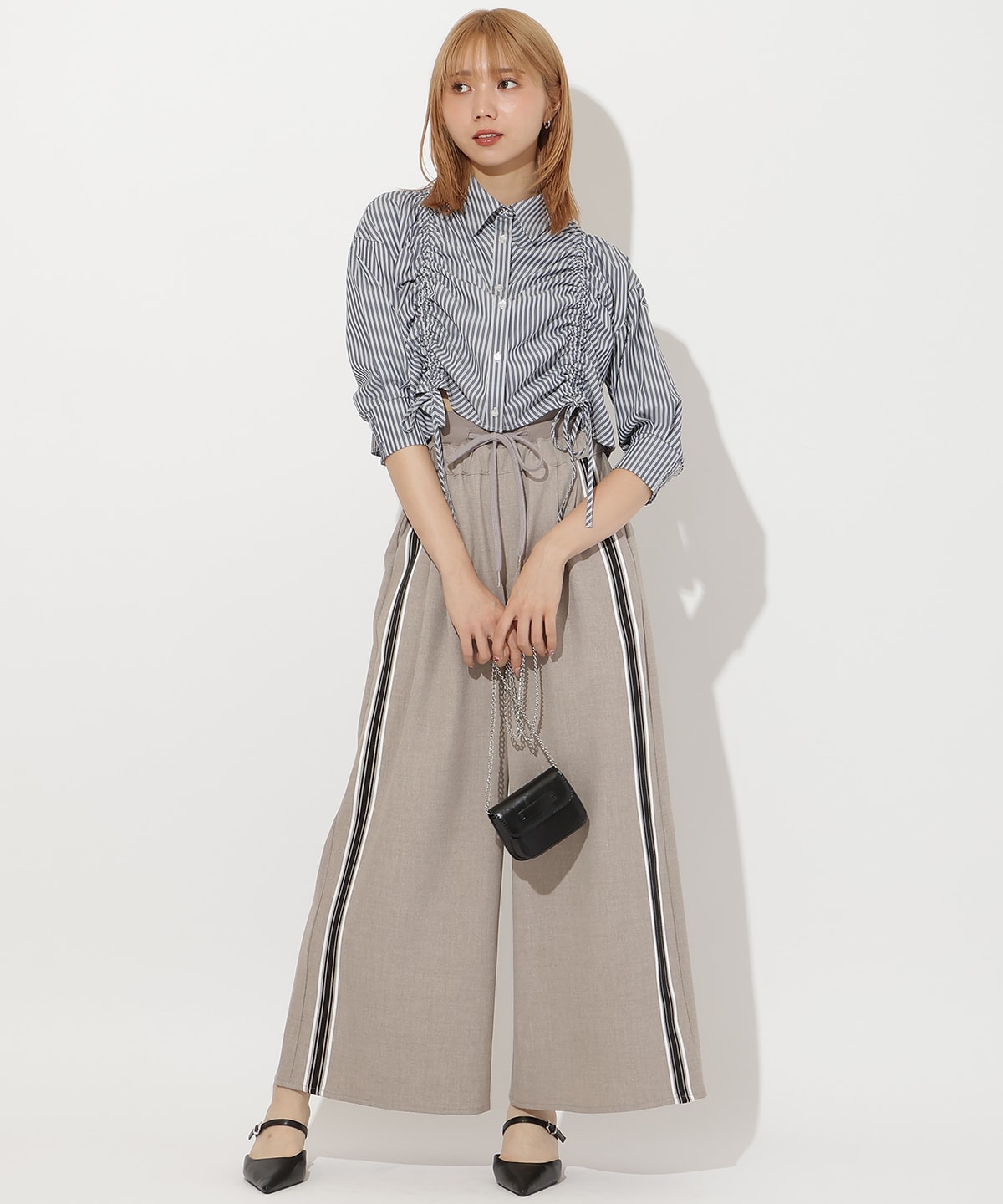 ストライプシャーリングブラウス