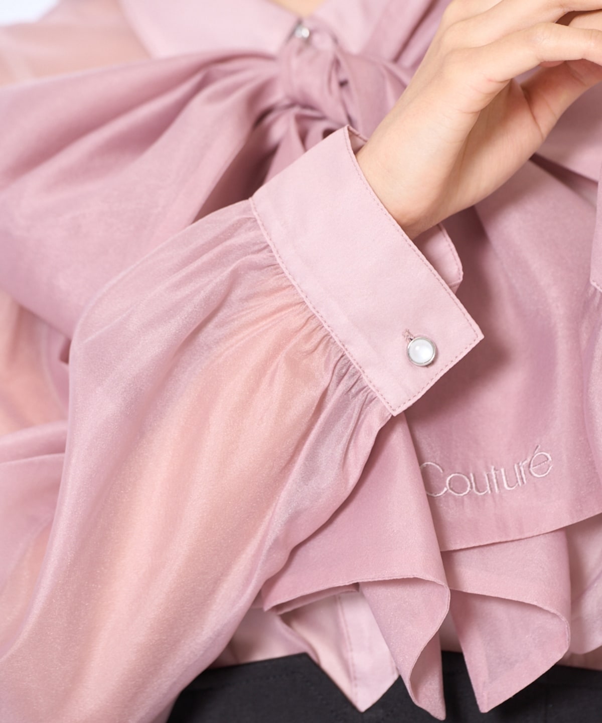 バタフライリボンシアー長袖ブラウス