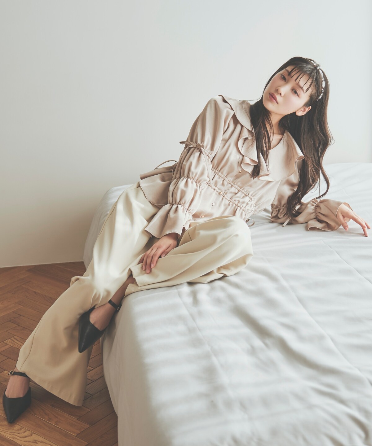 ウエストシャーリングブラウス