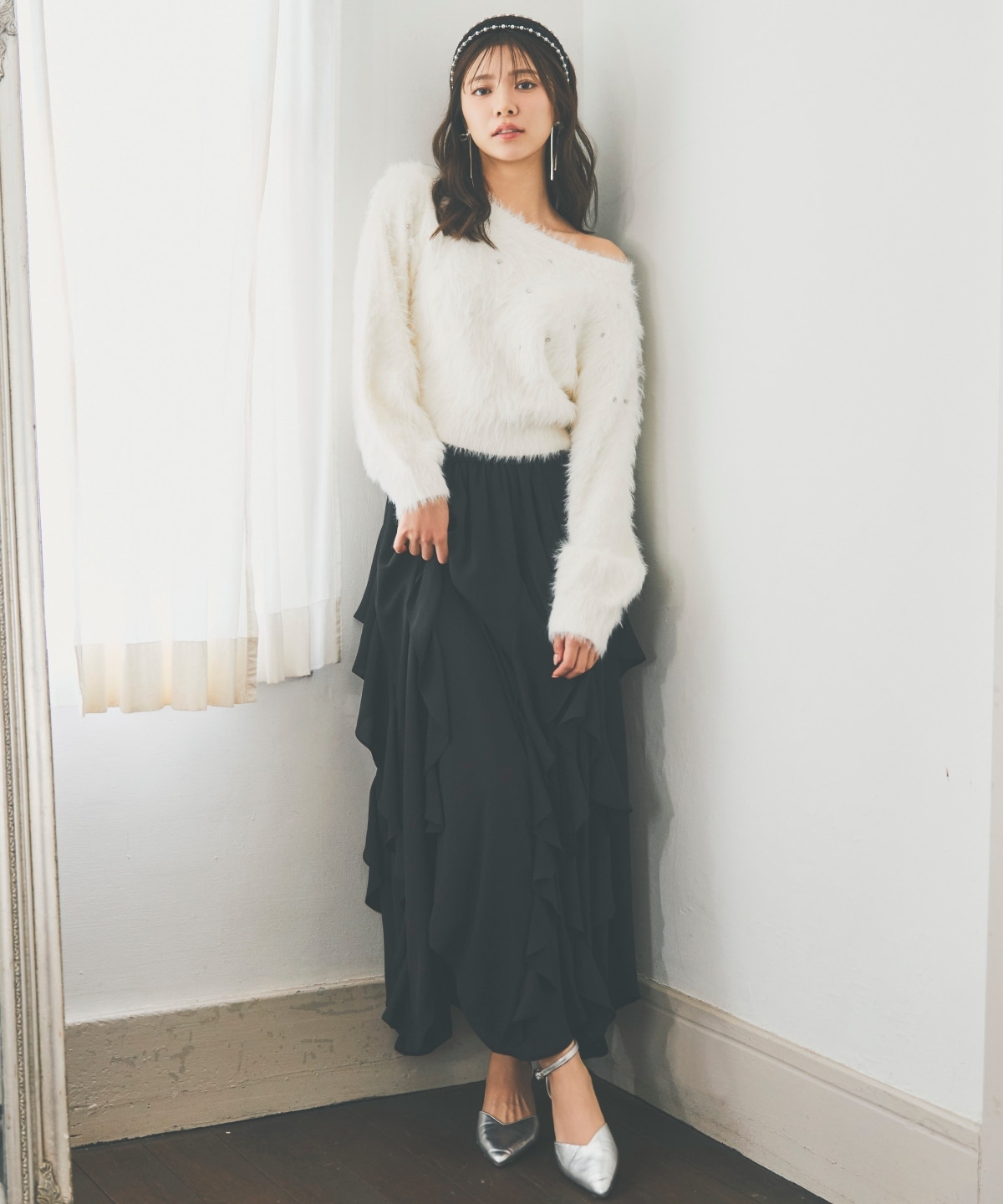 ラッフル切替フレアスカート