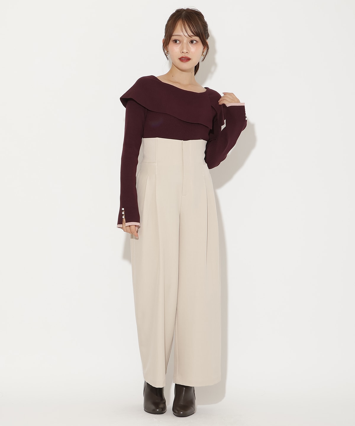 ウエストリブワイドパンツ