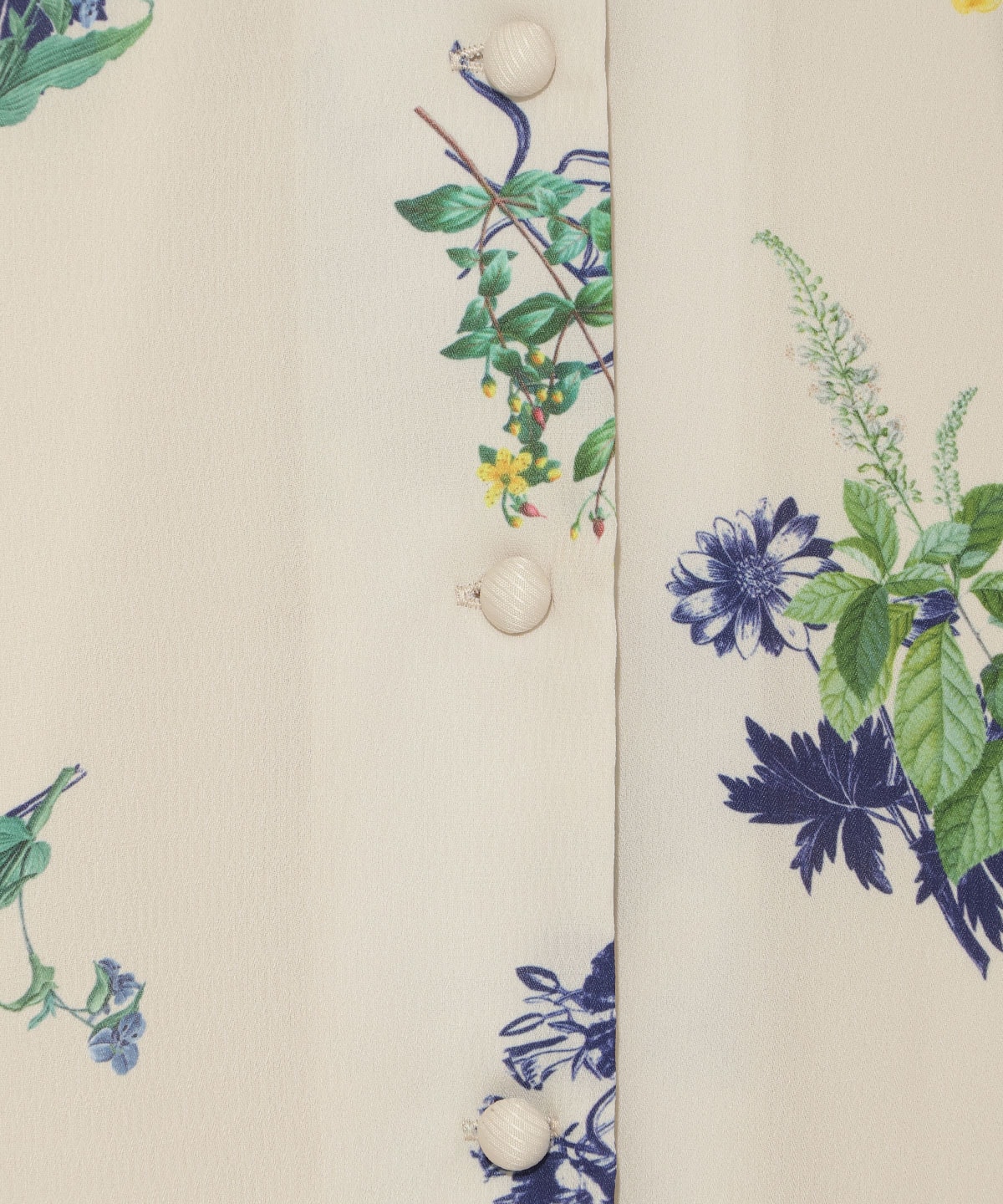 ドローイングフラワー配色襟ワンピース