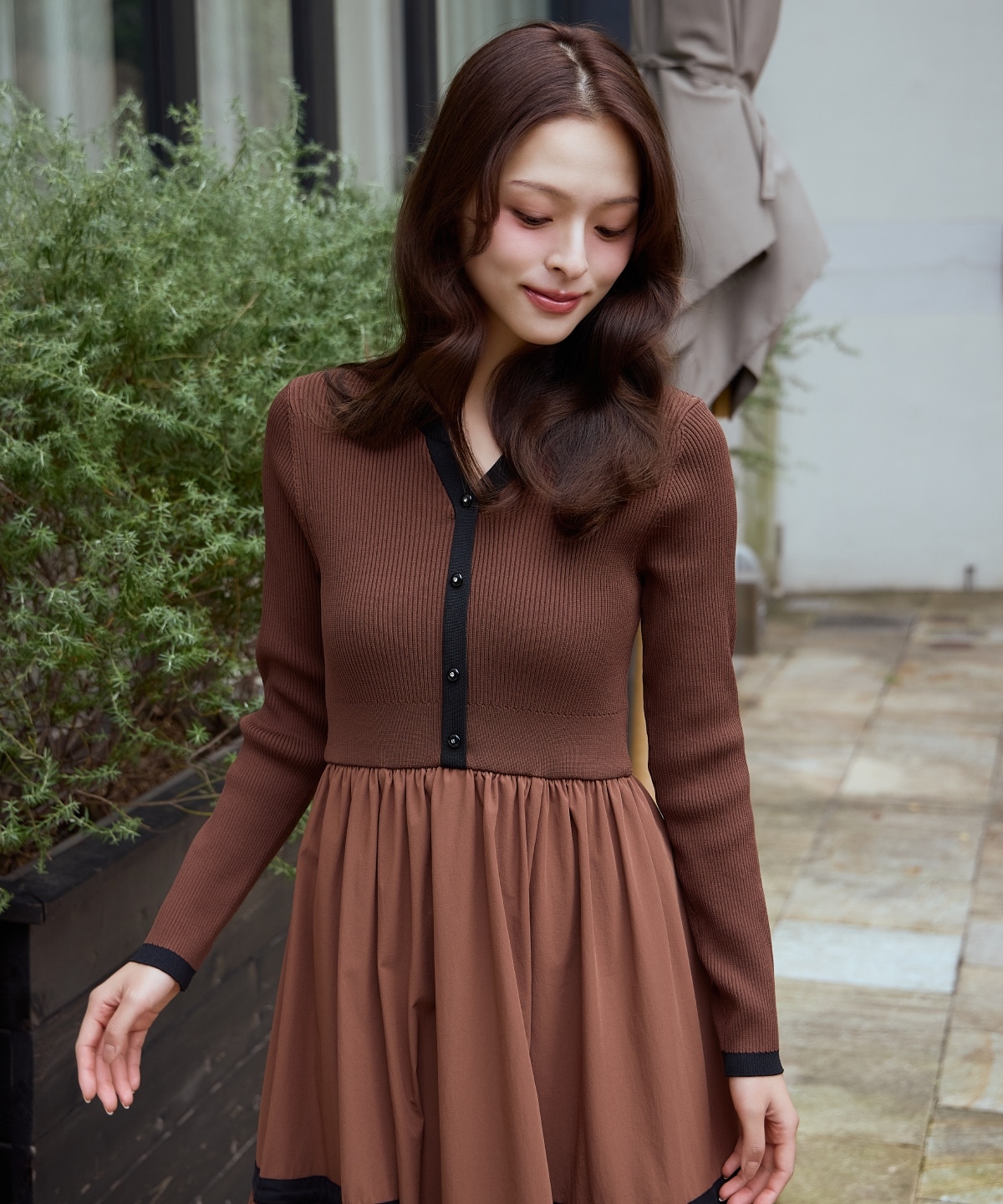 配色ニットドッキングワンピース