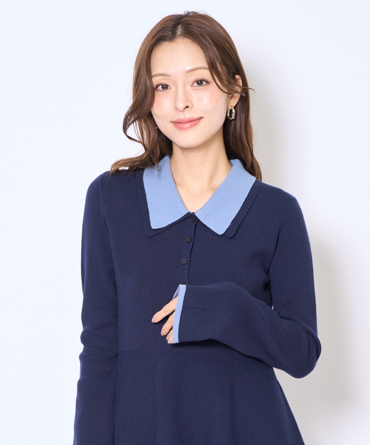 バイカラーポロニットフレアミニワンピース