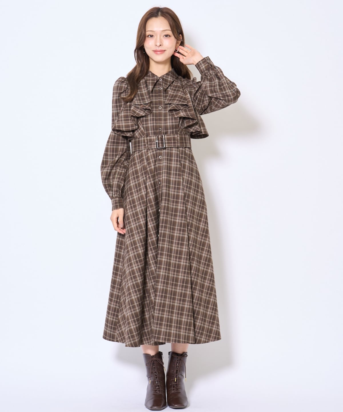 フリルケープシャツワンピース