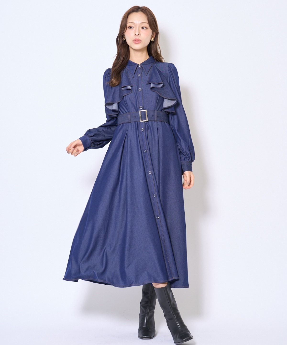 フリルケープシャツワンピース