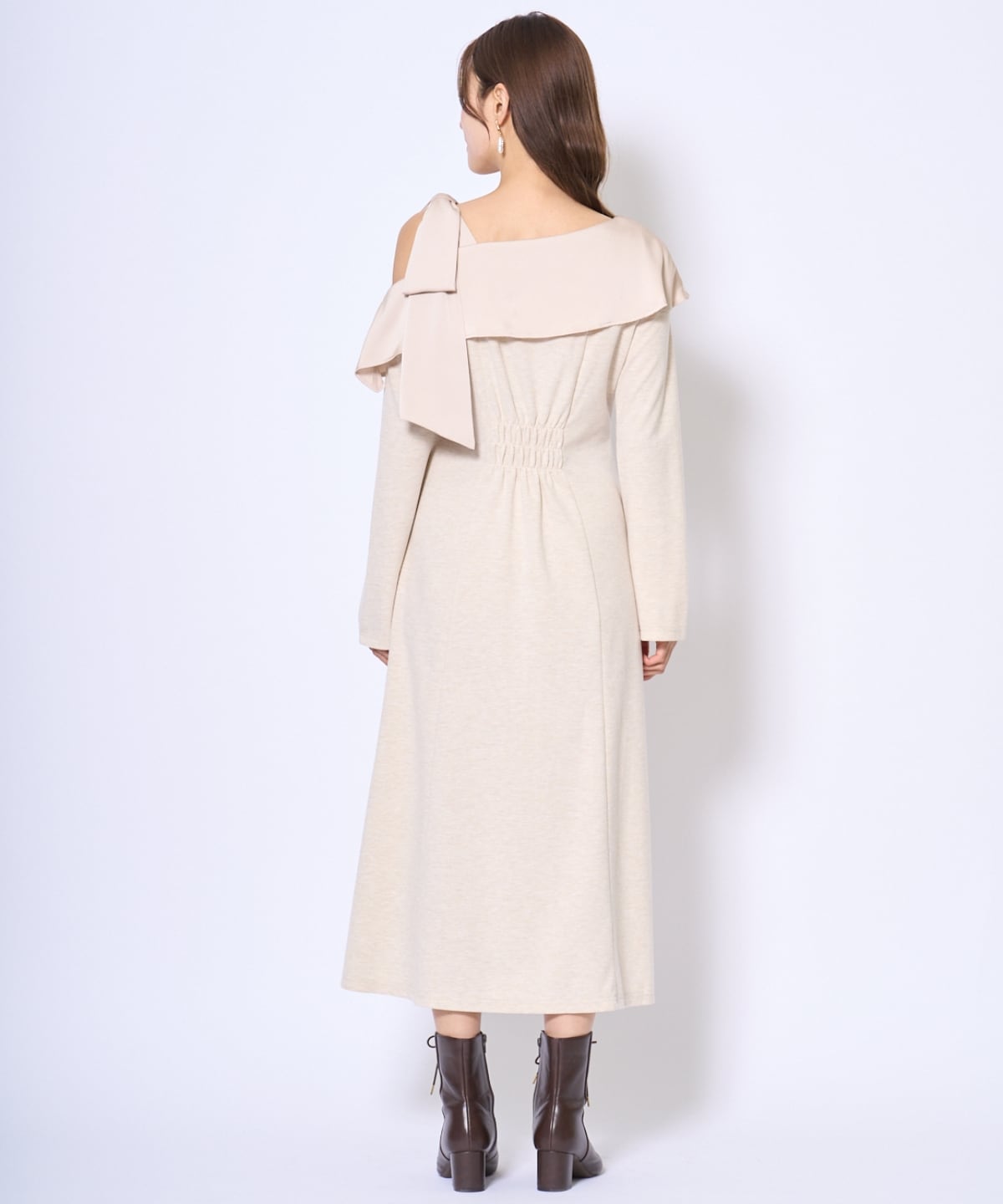 ショルダーリボンカットソーワンピース