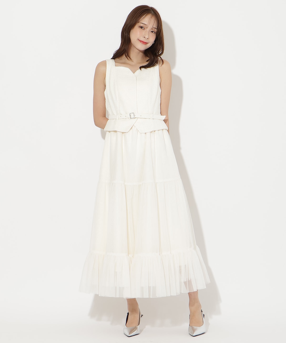 ツイード×チュールドッキングワンピース