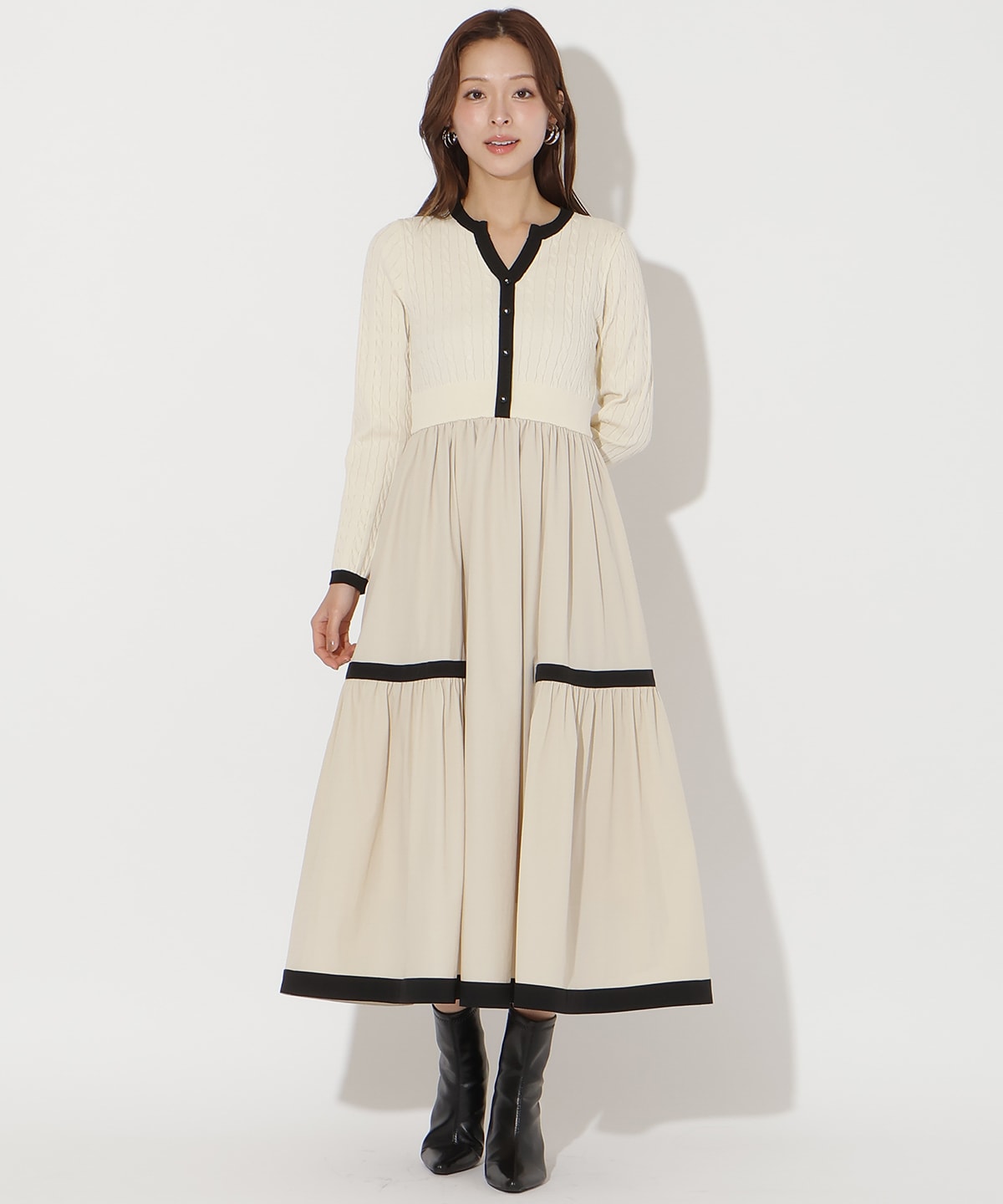 【1/1発売商品】ケーブル編みニットドッキングワンピース