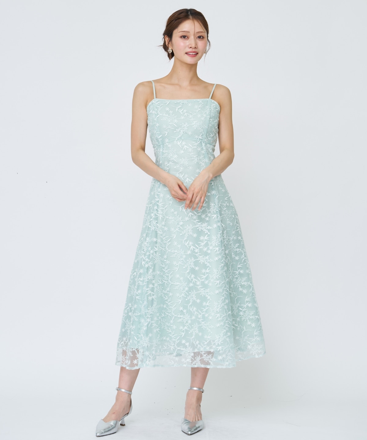 ラメボタニカルレースレイヤードドレス