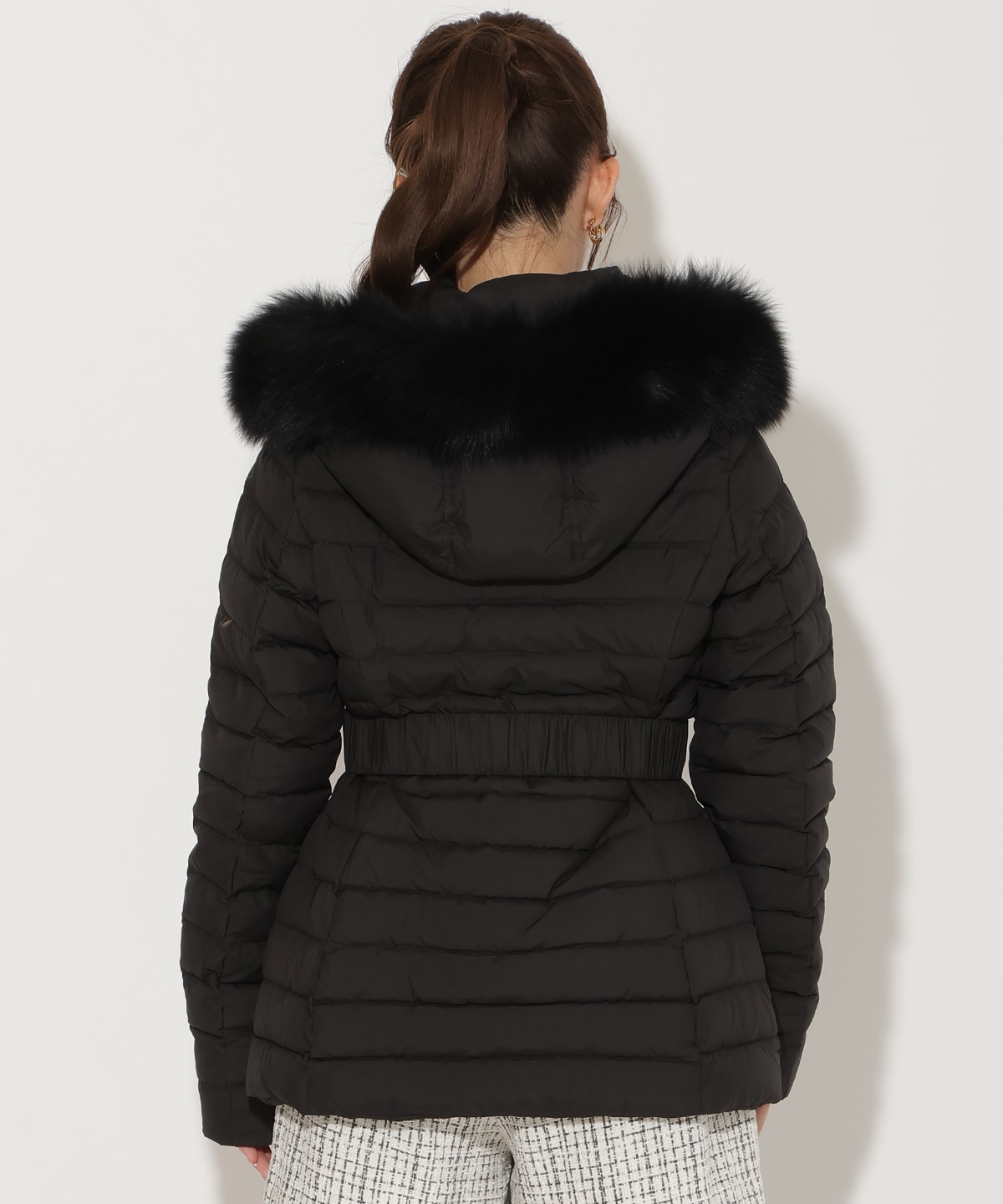 ベルト付きFOXファーミドル丈ダウン