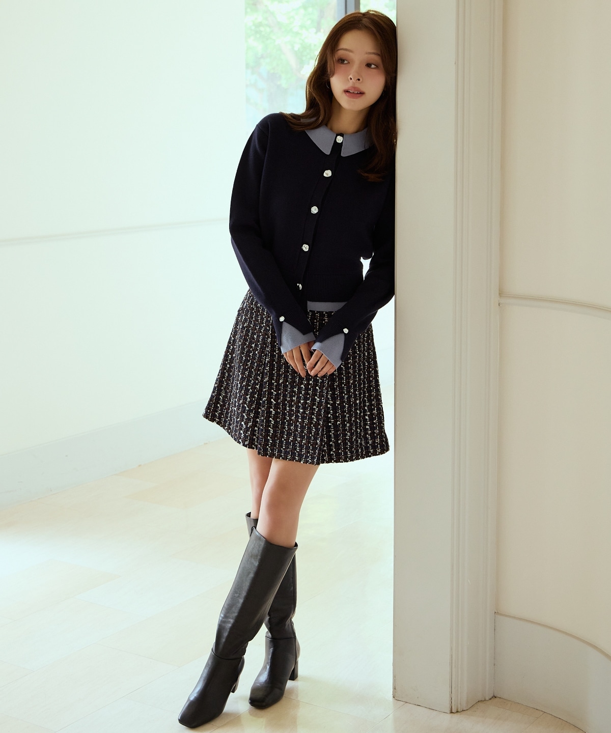 レイヤードライクニットカーデ