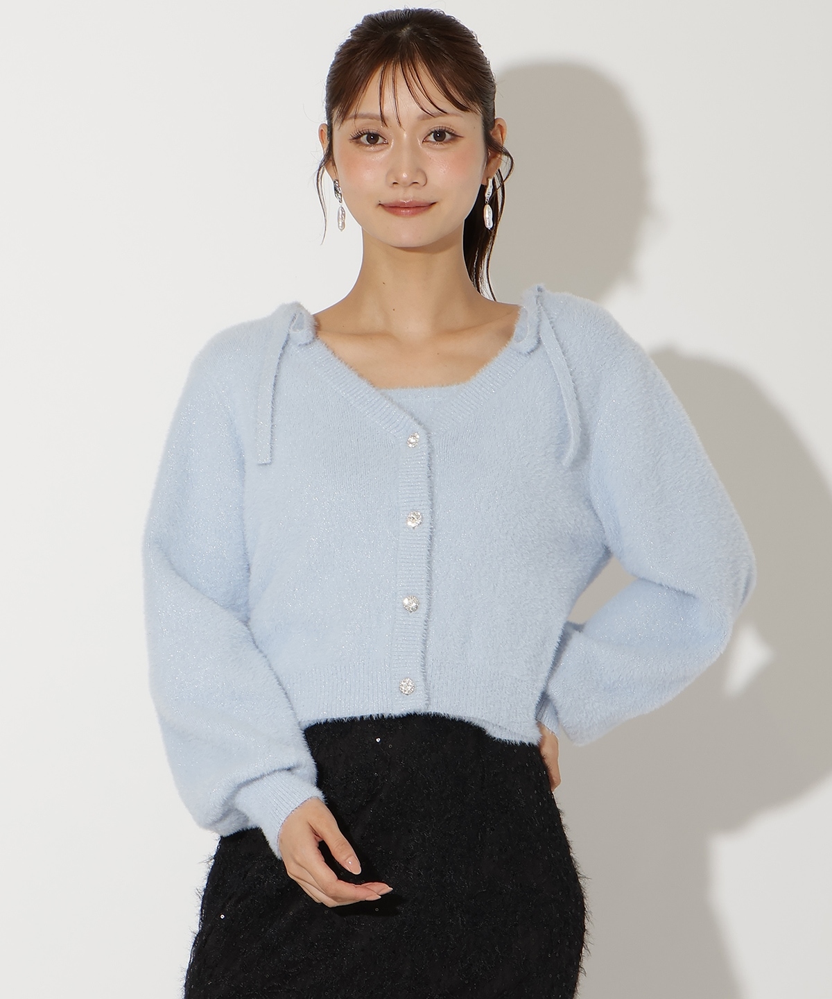 ラメフェザーショルダーリボンアンサンブル