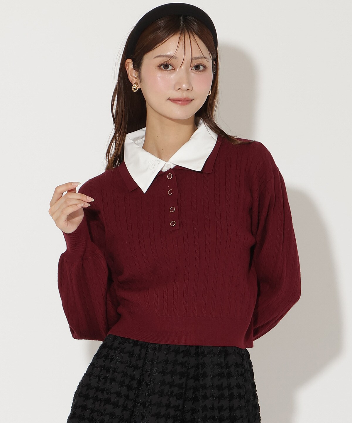 シャツ襟ケーブルニット