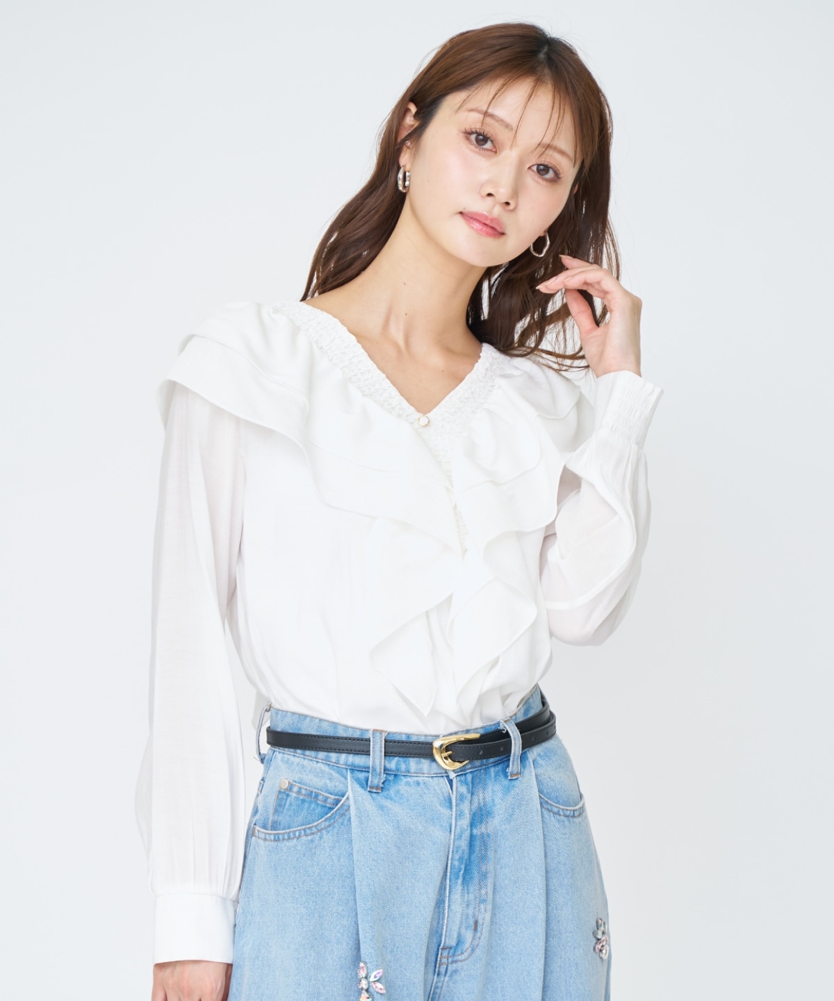 【先行予約受付中】シャーリングフリルブラウス