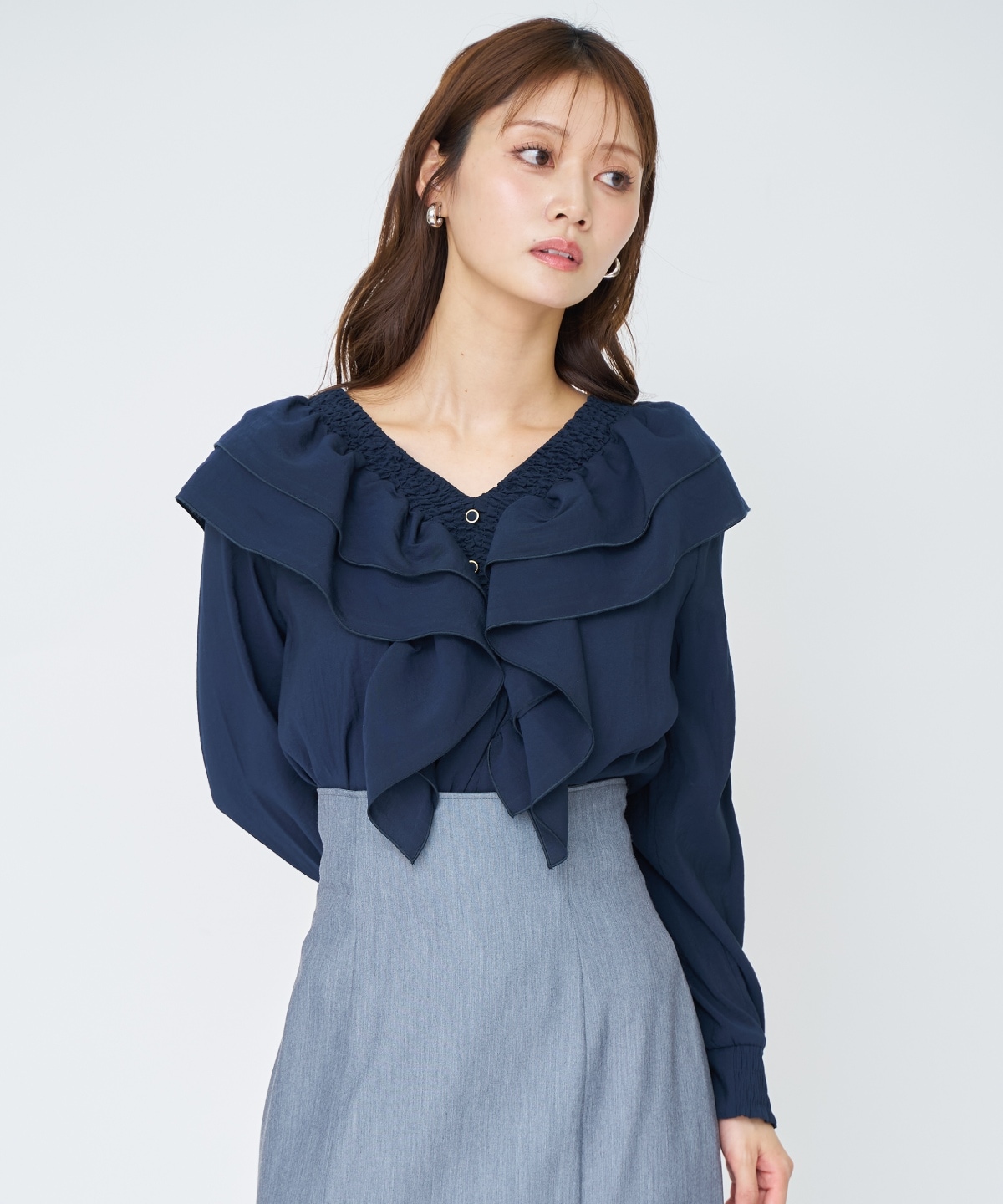 【先行予約受付中】シャーリングフリルブラウス