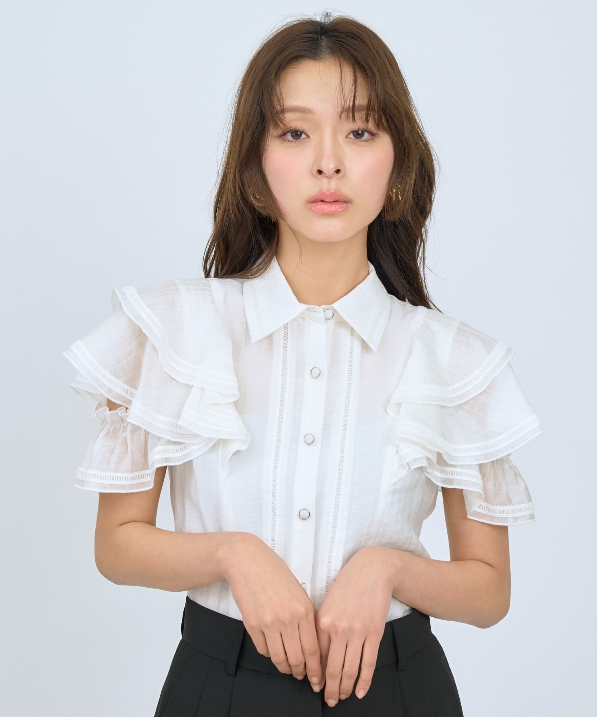 【先行予約受付中】ラッフルスリーブシャツブラウス