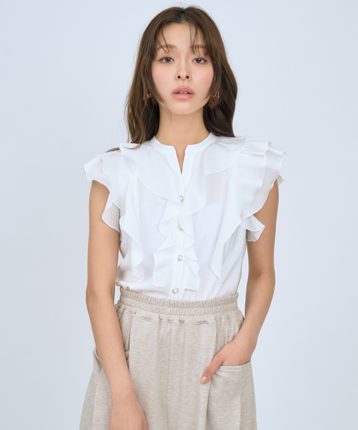 【先行予約受付中】フレンチスリーブラッフルブラウス
