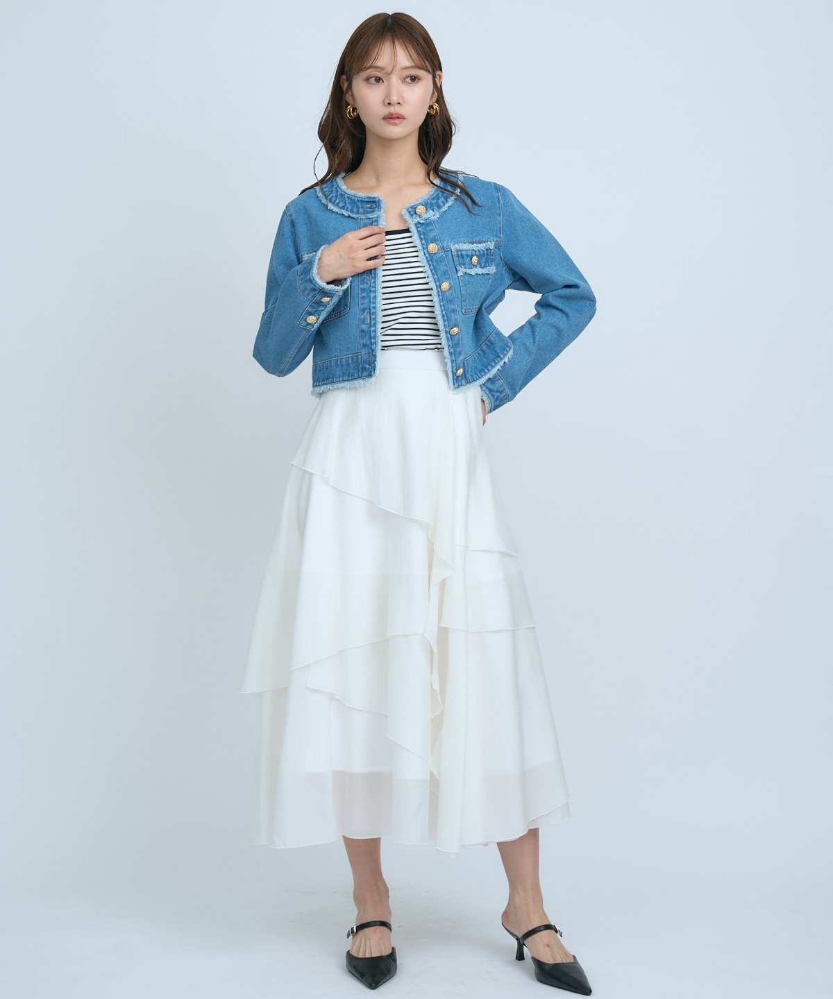 アシンメトリーシフォンラッフルスカート