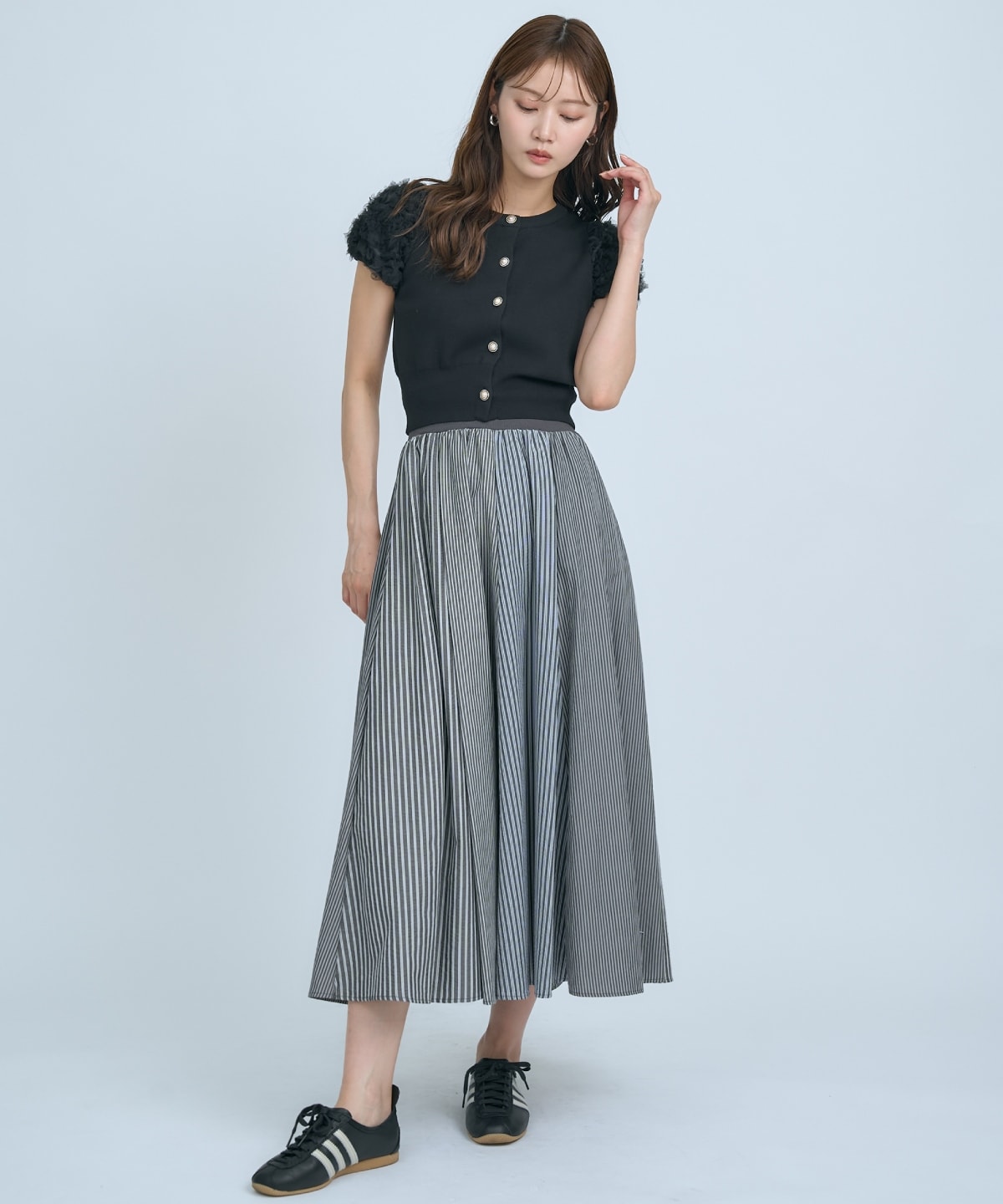 【先行予約受付中】サッカーストライプ柄組み合わせロングスカート