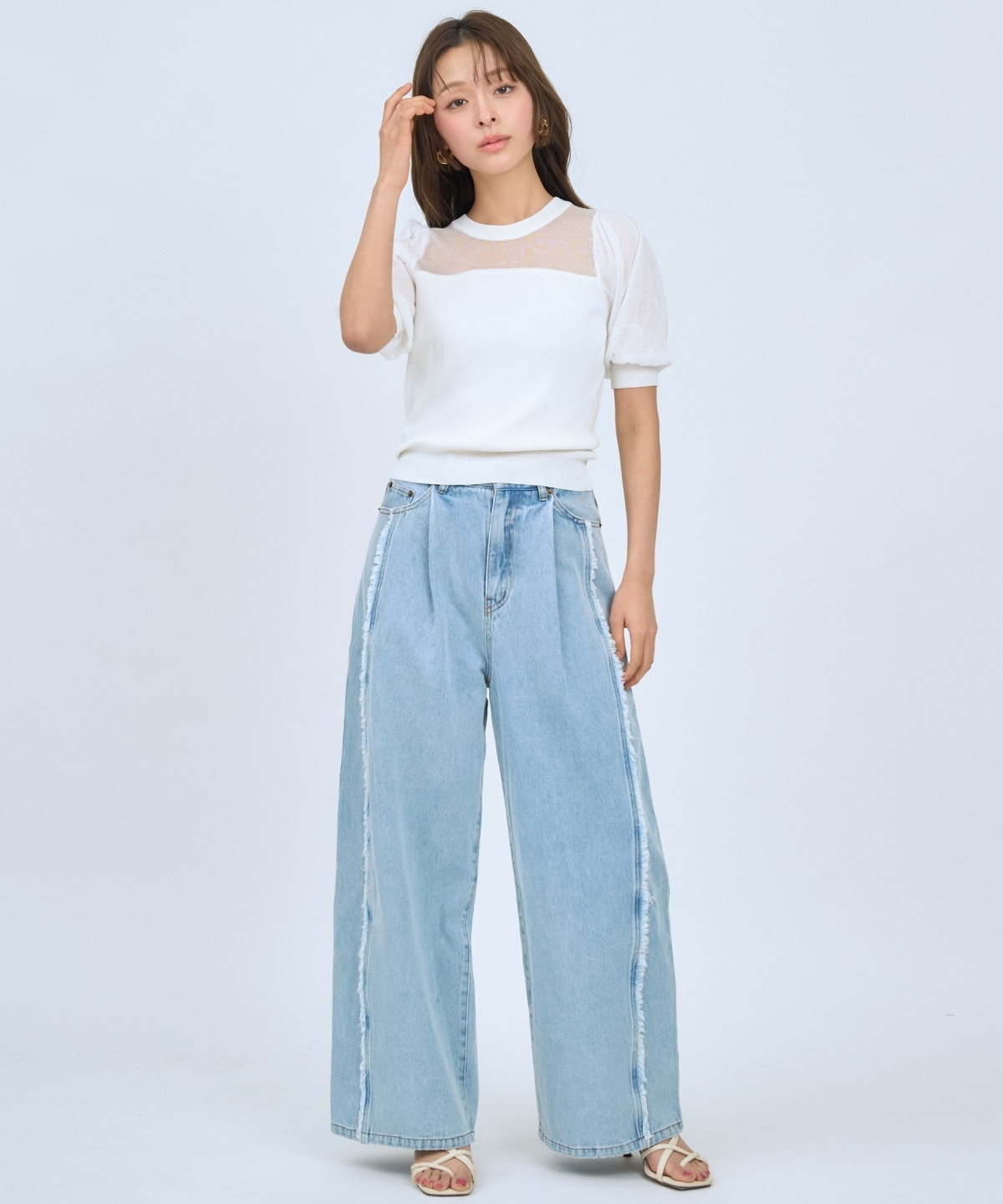 【先行予約受付中】フリンジラインワイドデニムパンツ