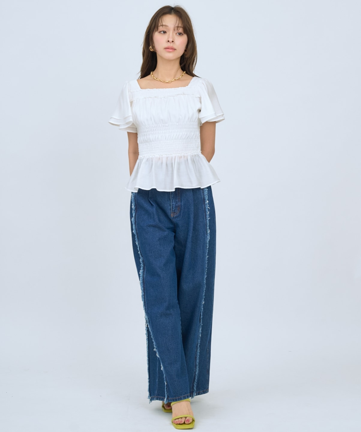 【先行予約受付中】フリンジラインワイドデニムパンツ