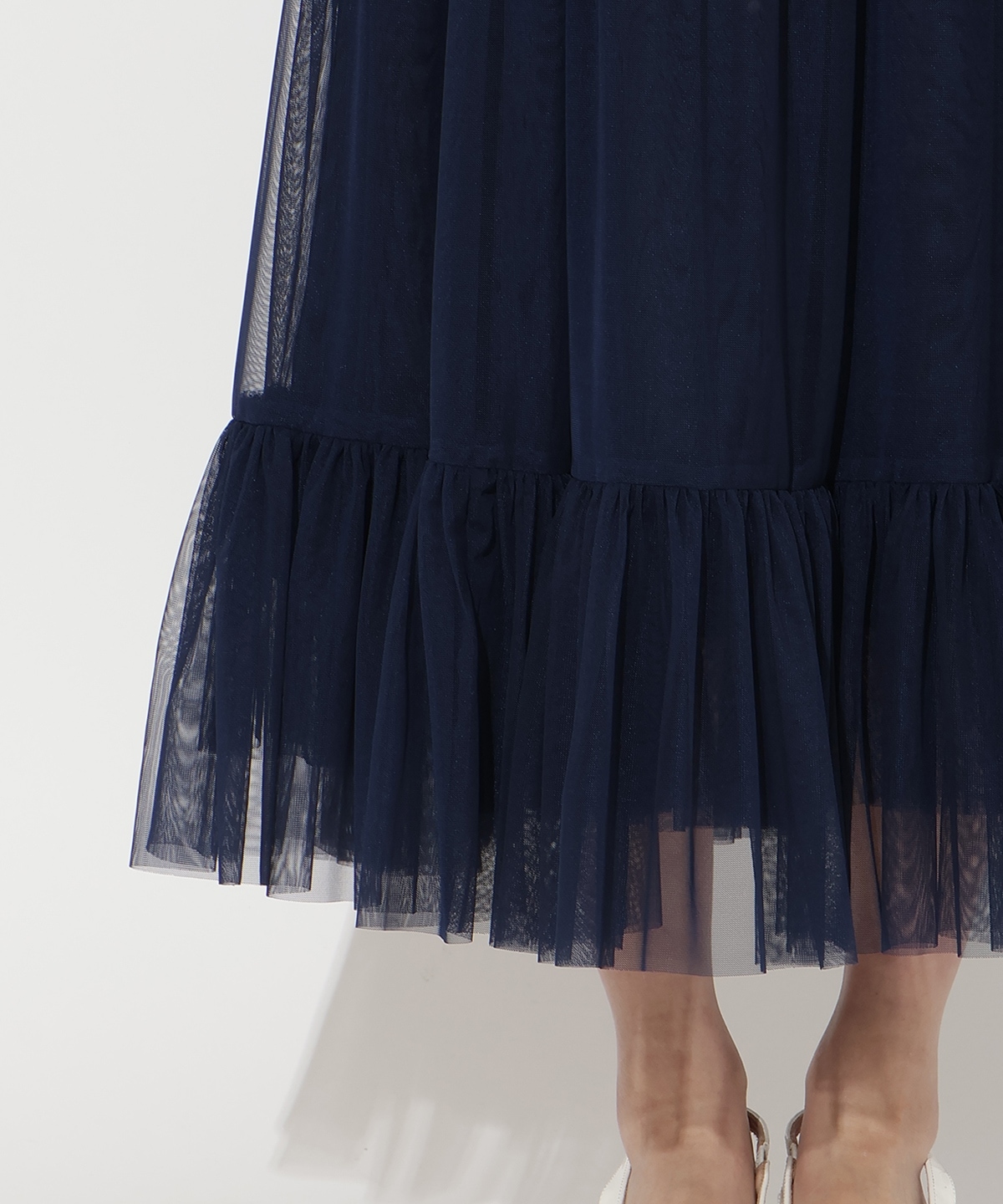 異素材ドッキングチュールワンピース