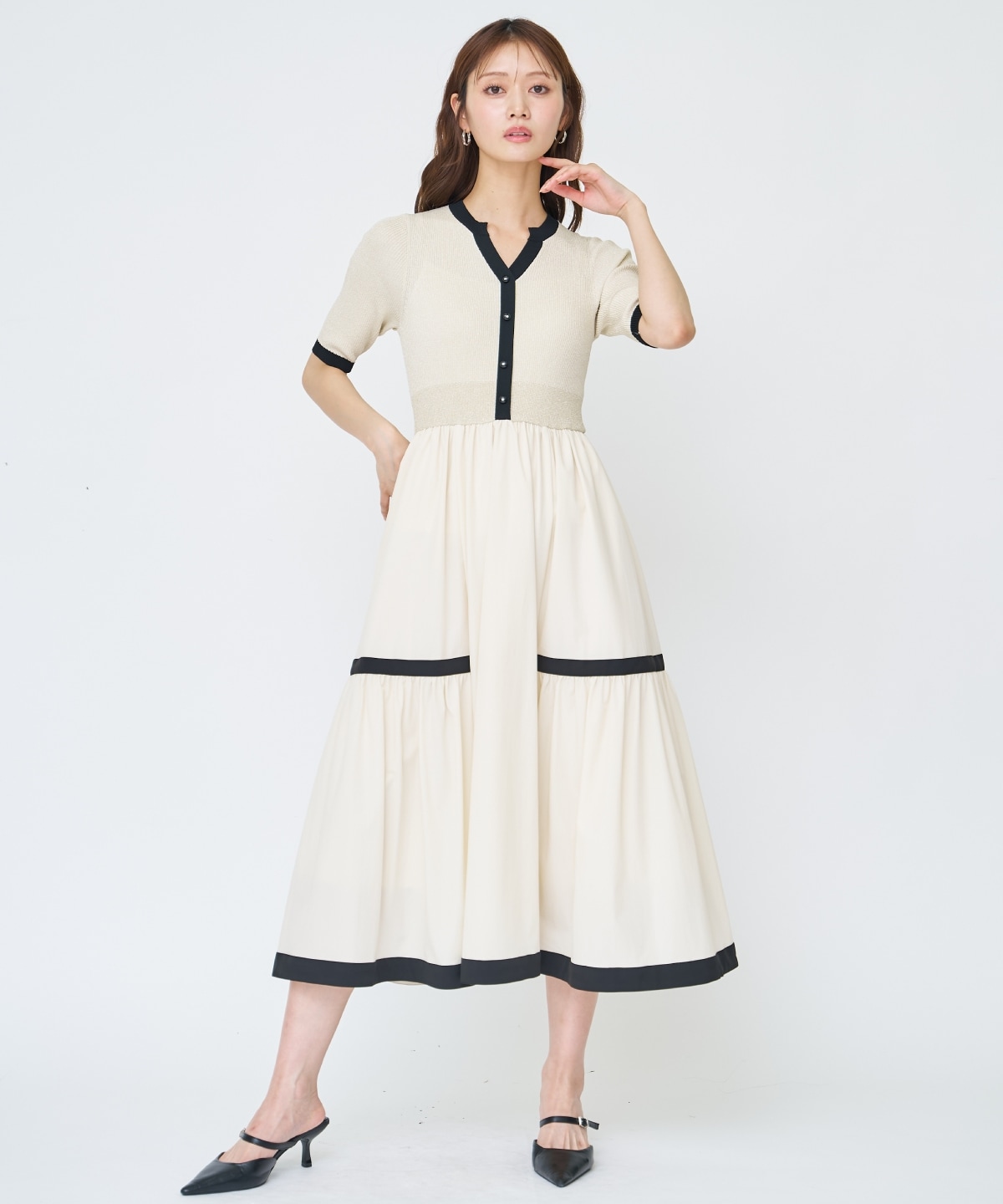 【先行予約受付中】ラメ入り配色ドッキングワンピース