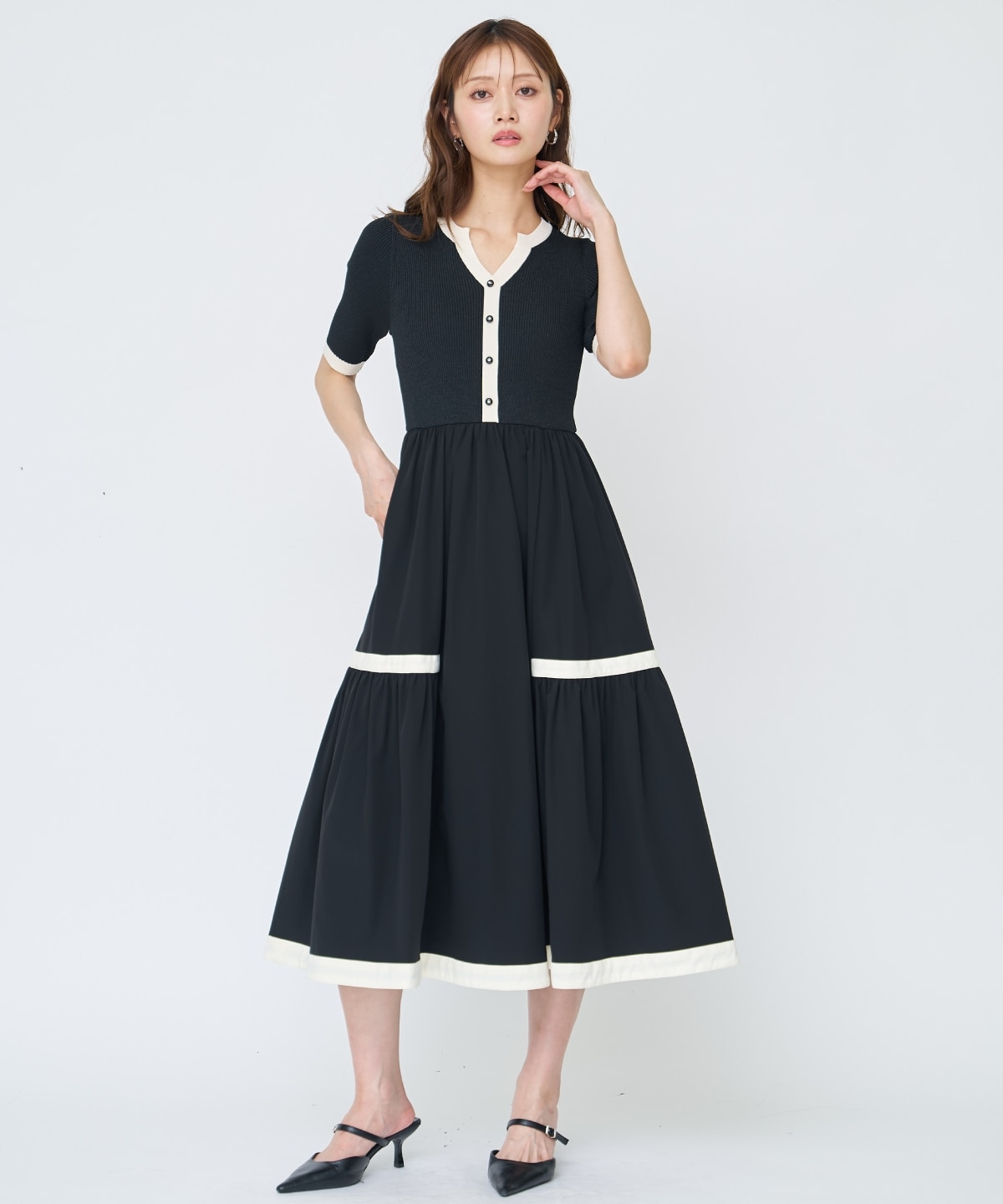 【先行予約受付中】ラメ入り配色ドッキングワンピース