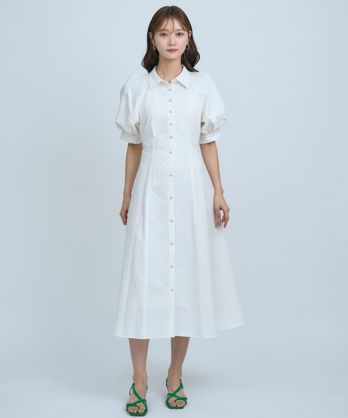 【先行予約受付中】ボリュームスリーブストライプワンピース