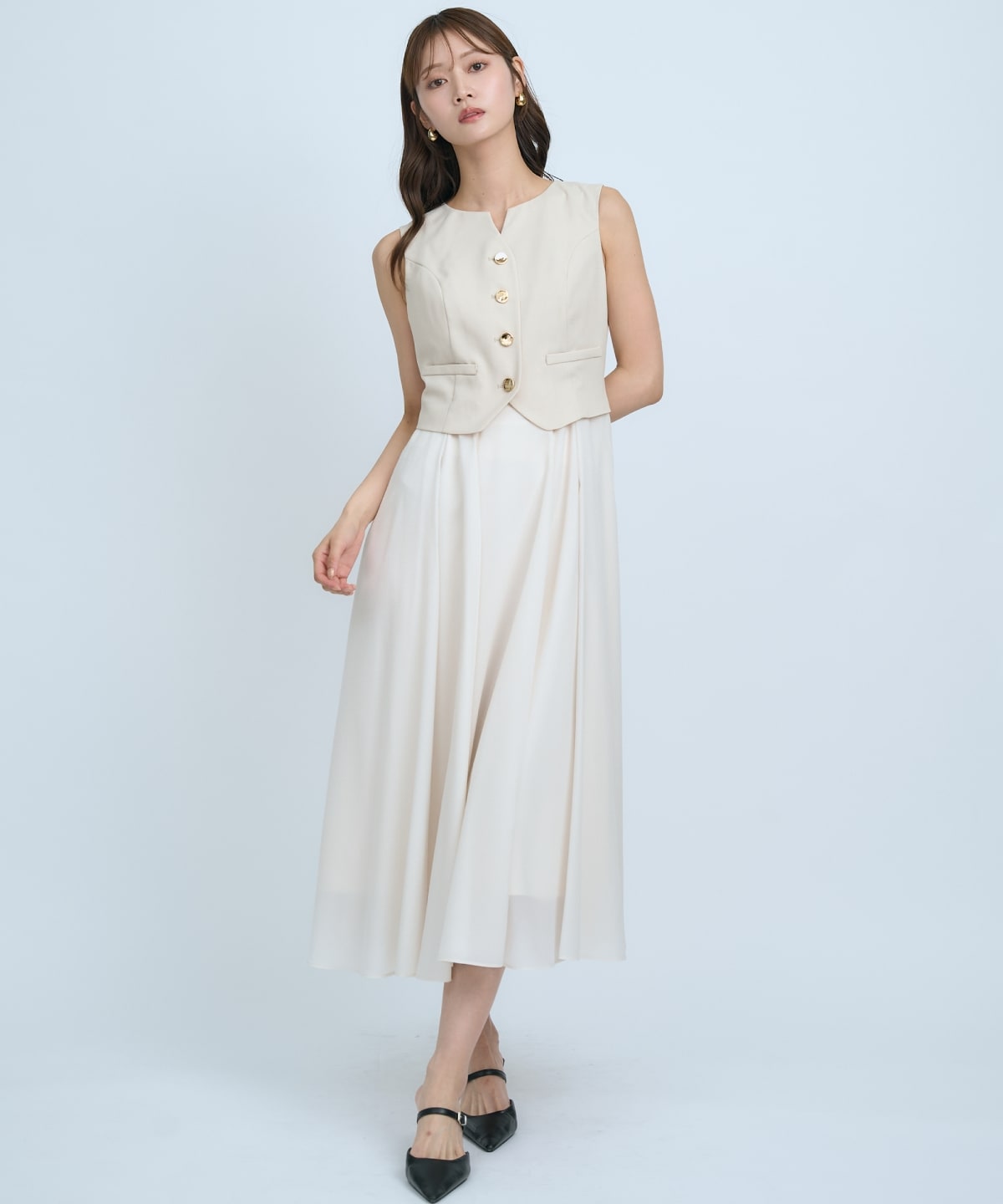 ショートジレレイヤードワンピース