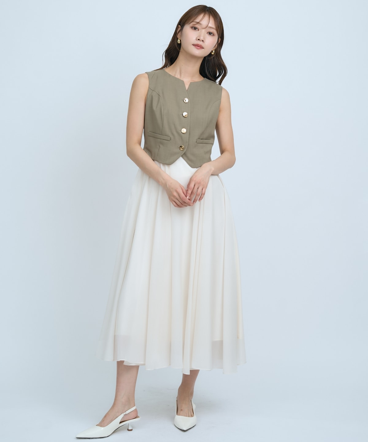 ショートジレレイヤードワンピース