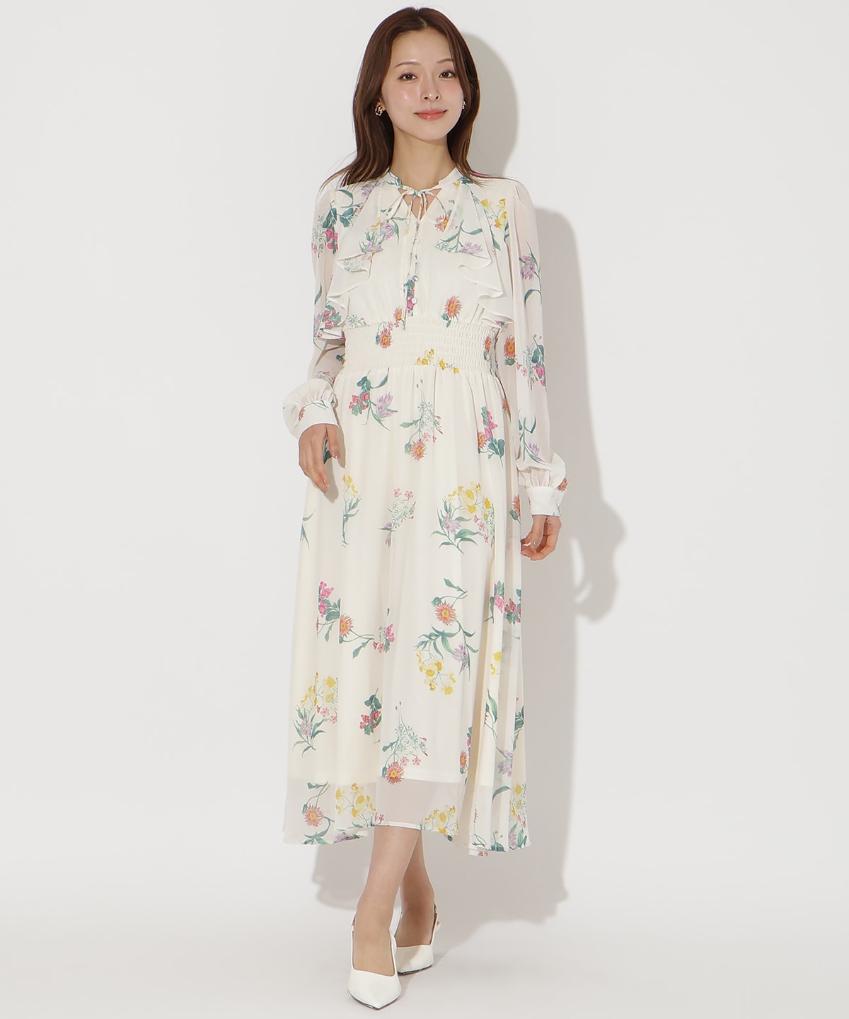 【先行予約受付中】フリルケープフラワープリントワンピース